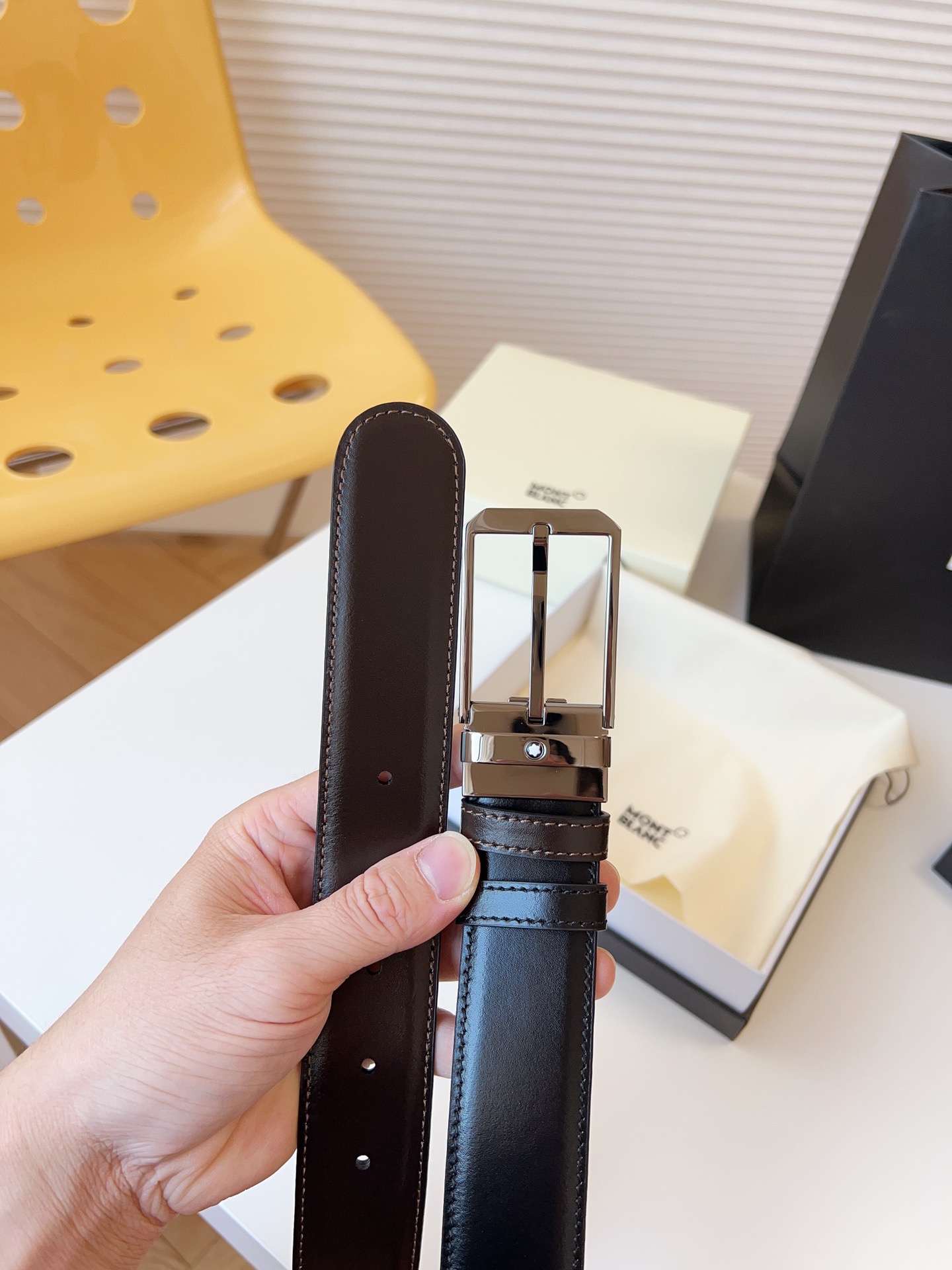 Montblanc Male Leather Belt Top Grain Leather M-l