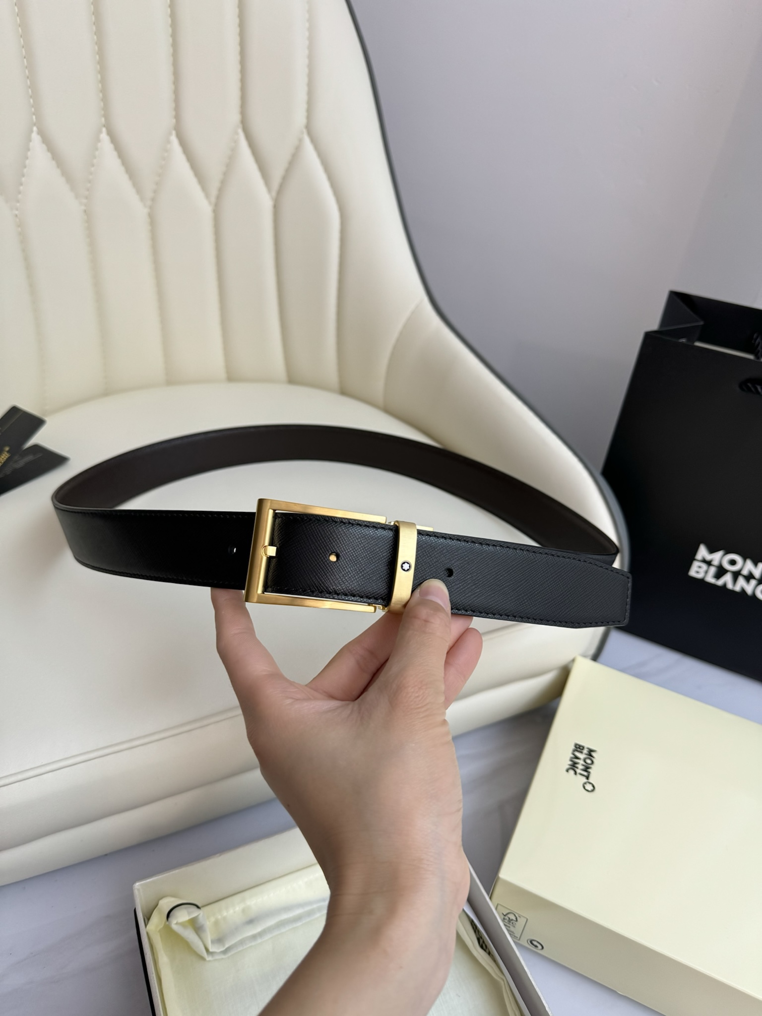 Montblanc Male Leather Belt Top Grain Leather M-l