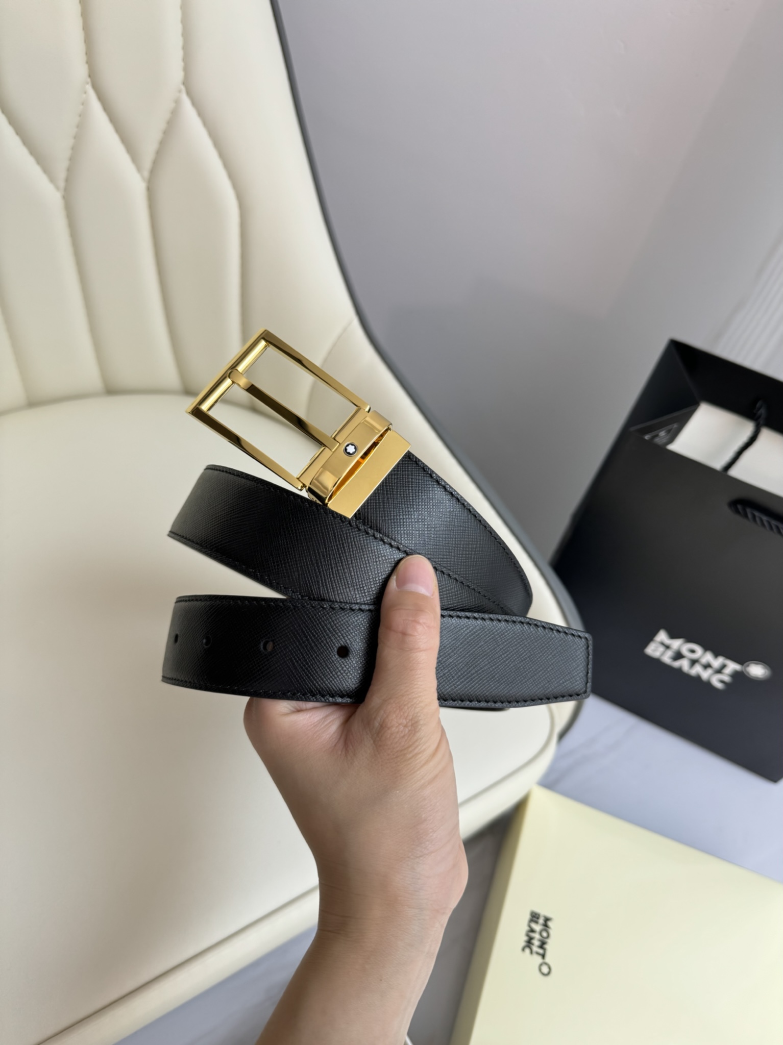 Montblanc Male Leather Belt Top Grain Leather M-l