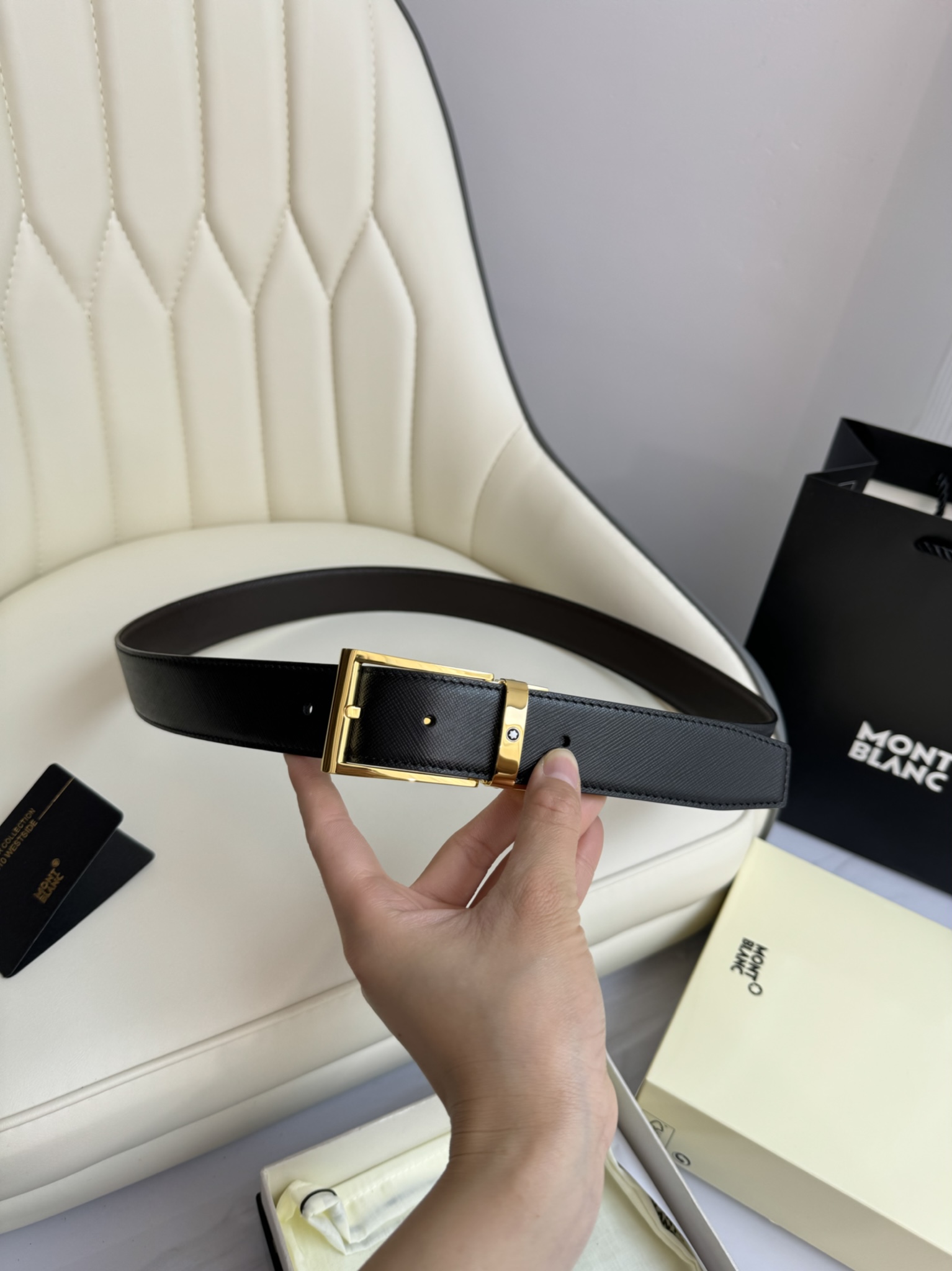 Montblanc Male Leather Belt Top Grain Leather M-l