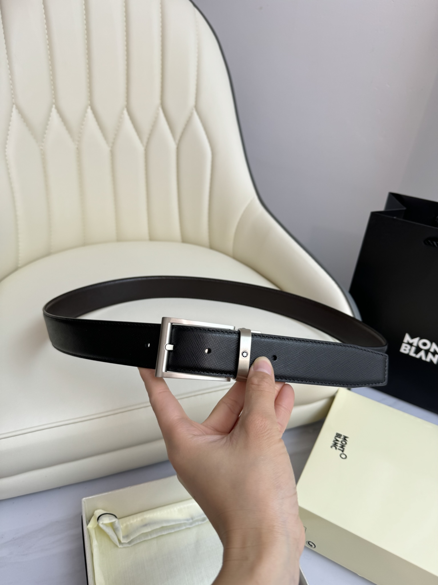 Montblanc Male Leather Belt Top Grain Leather M-l