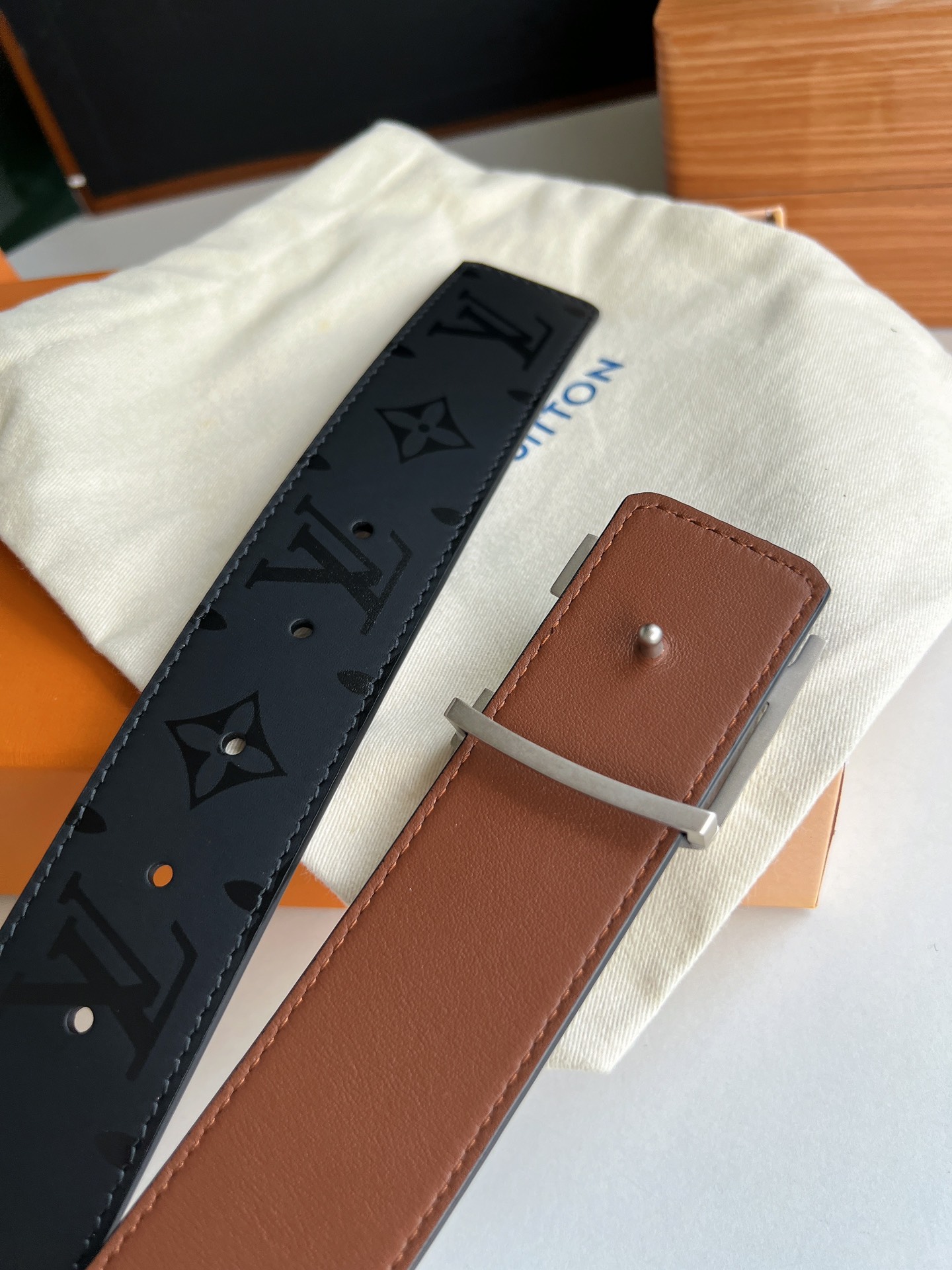 Louis Vuitton Male Leather Belt Cow Leather Brown S-m-l