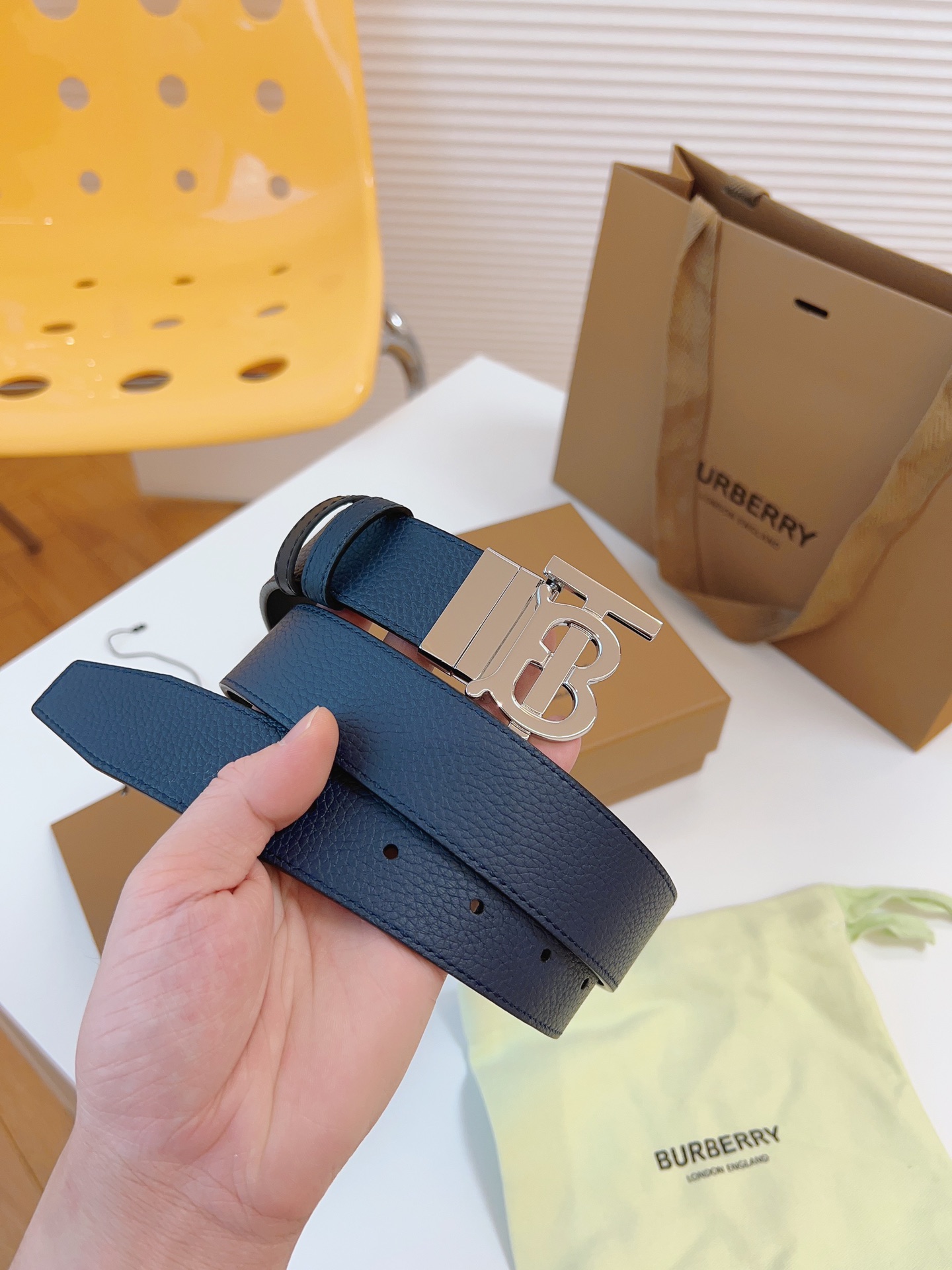 Burberry Male Leather Belt Top Grain Leather 34mm