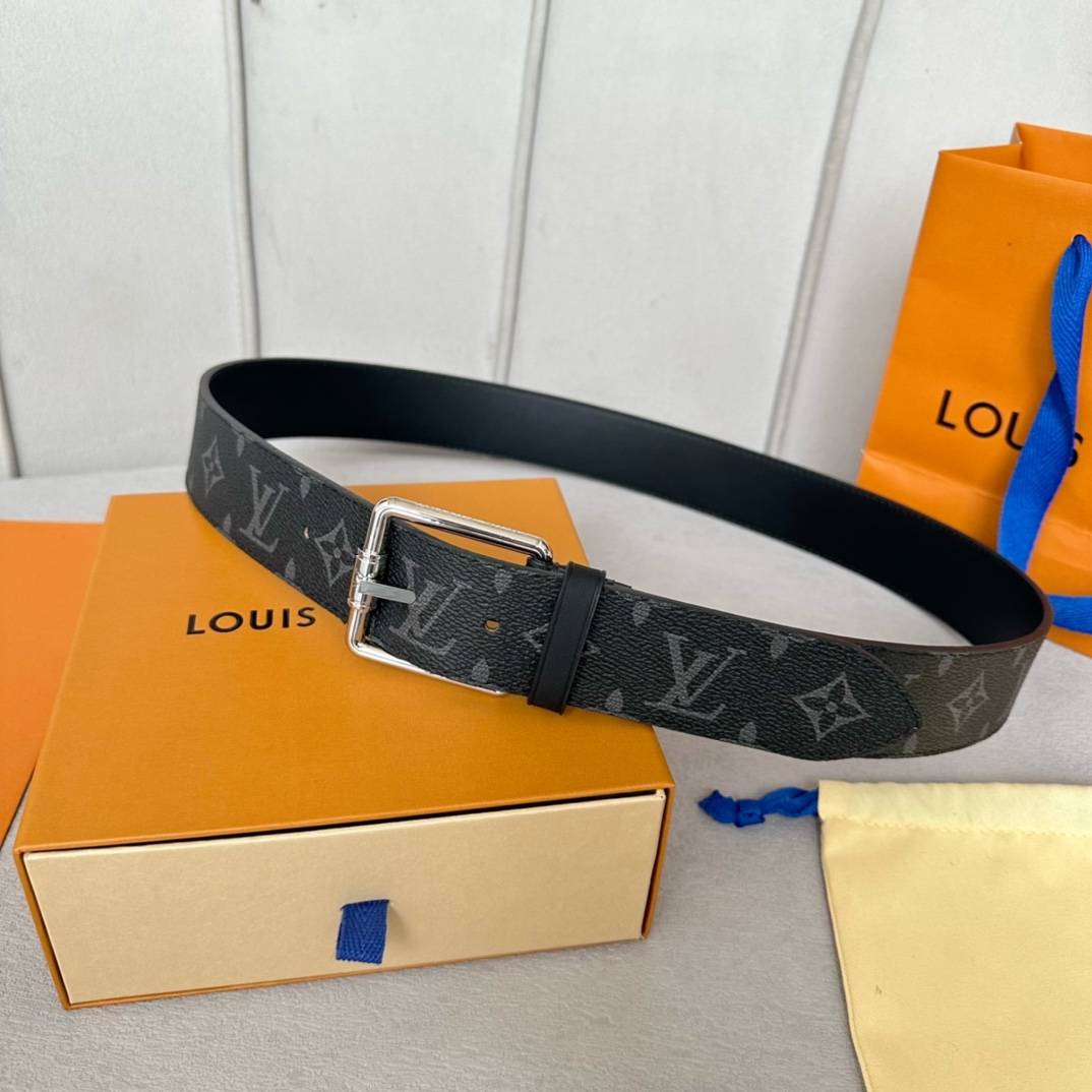 Louis Vuitton Male Basic Belt Cow Leather Black 40mm