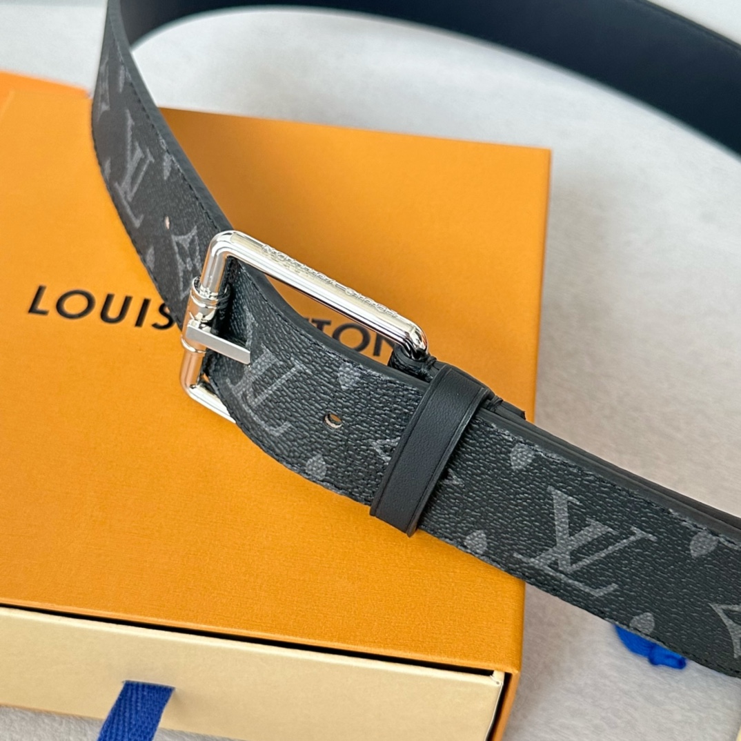 Louis Vuitton Male Basic Belt Cow Leather Black 40mm