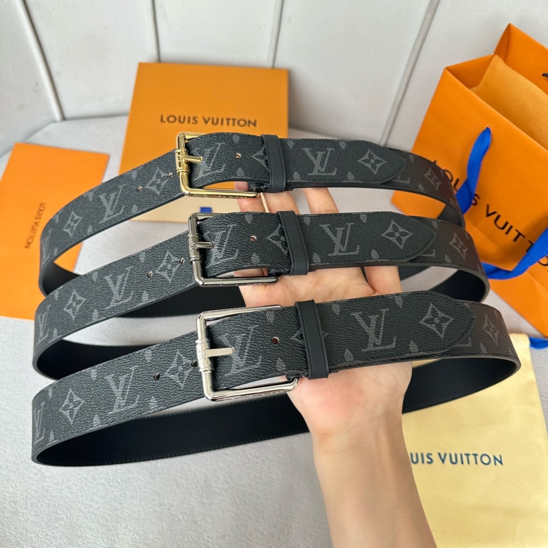 Louis Vuitton Male Basic Belt Cow Leather Black 40mm