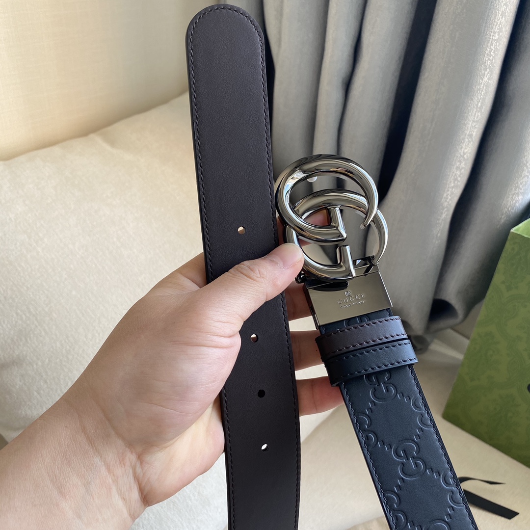 Gucci Male Leather Belt Top Grain Leather Black M