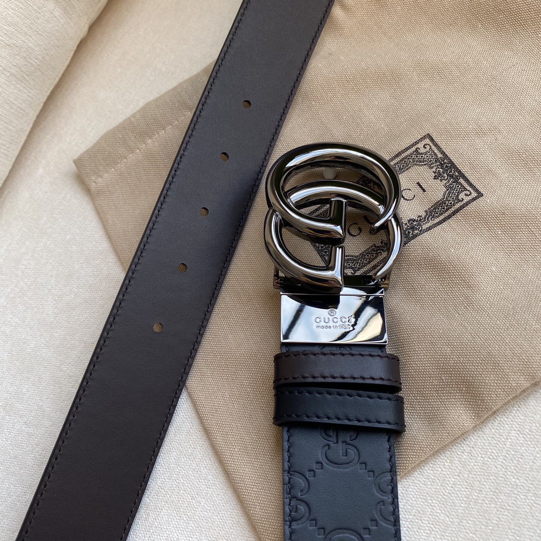 Gucci Male Leather Belt Top Grain Leather Black M