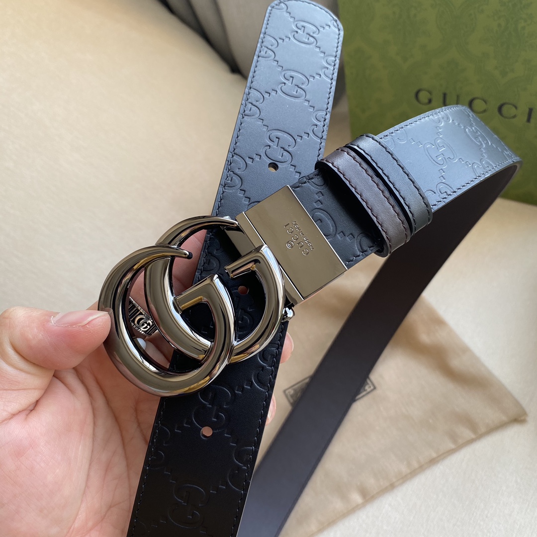 Gucci Male Leather Belt Top Grain Leather Black M