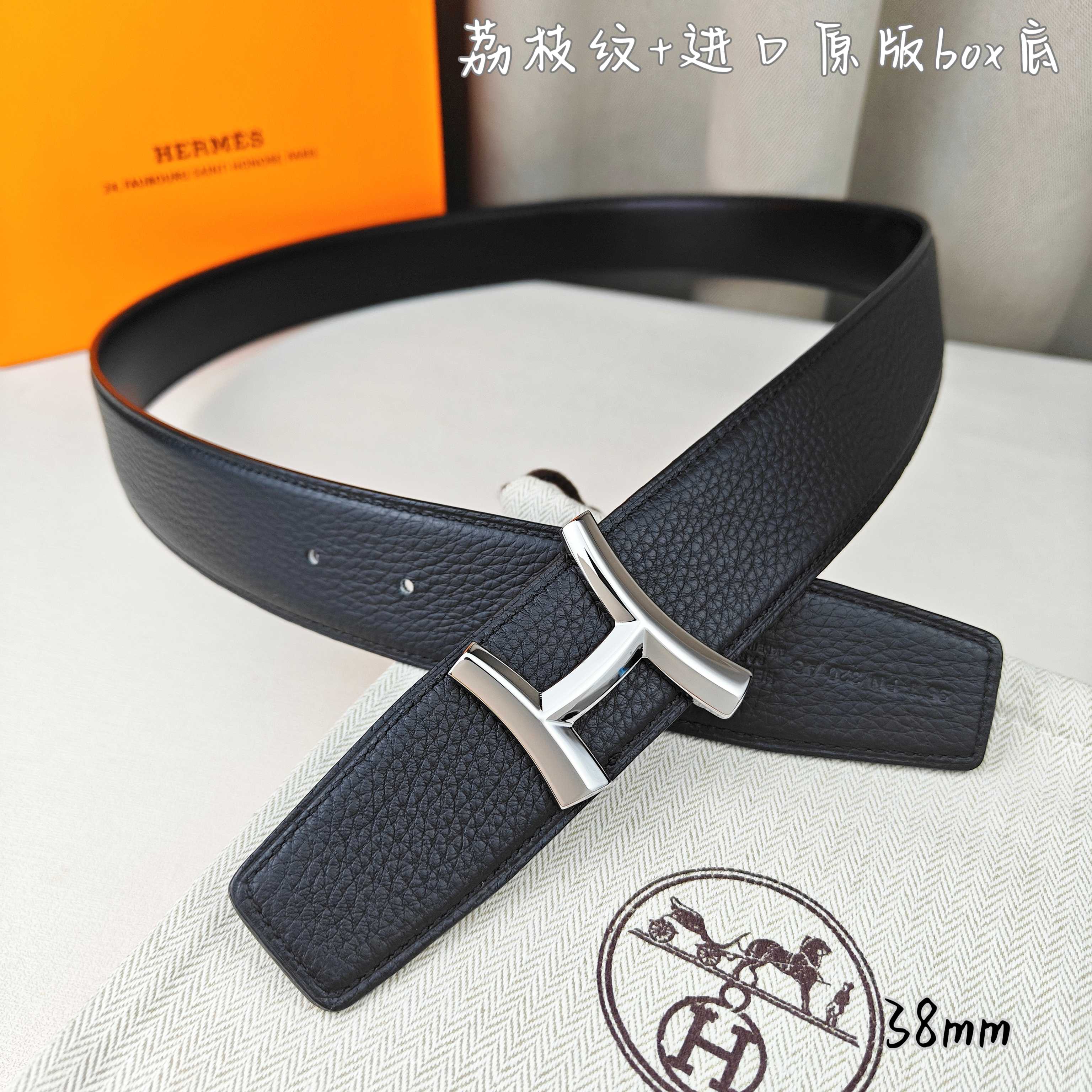 Hermès Basic Belt Top Grain Leather Black 38mm-m