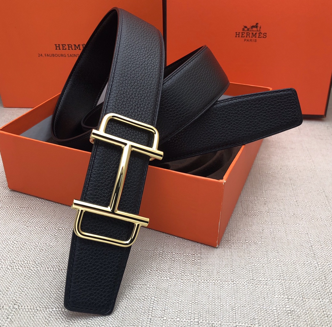 Hermès Basic Belt Top Grain Leather Black 38mm-s-m