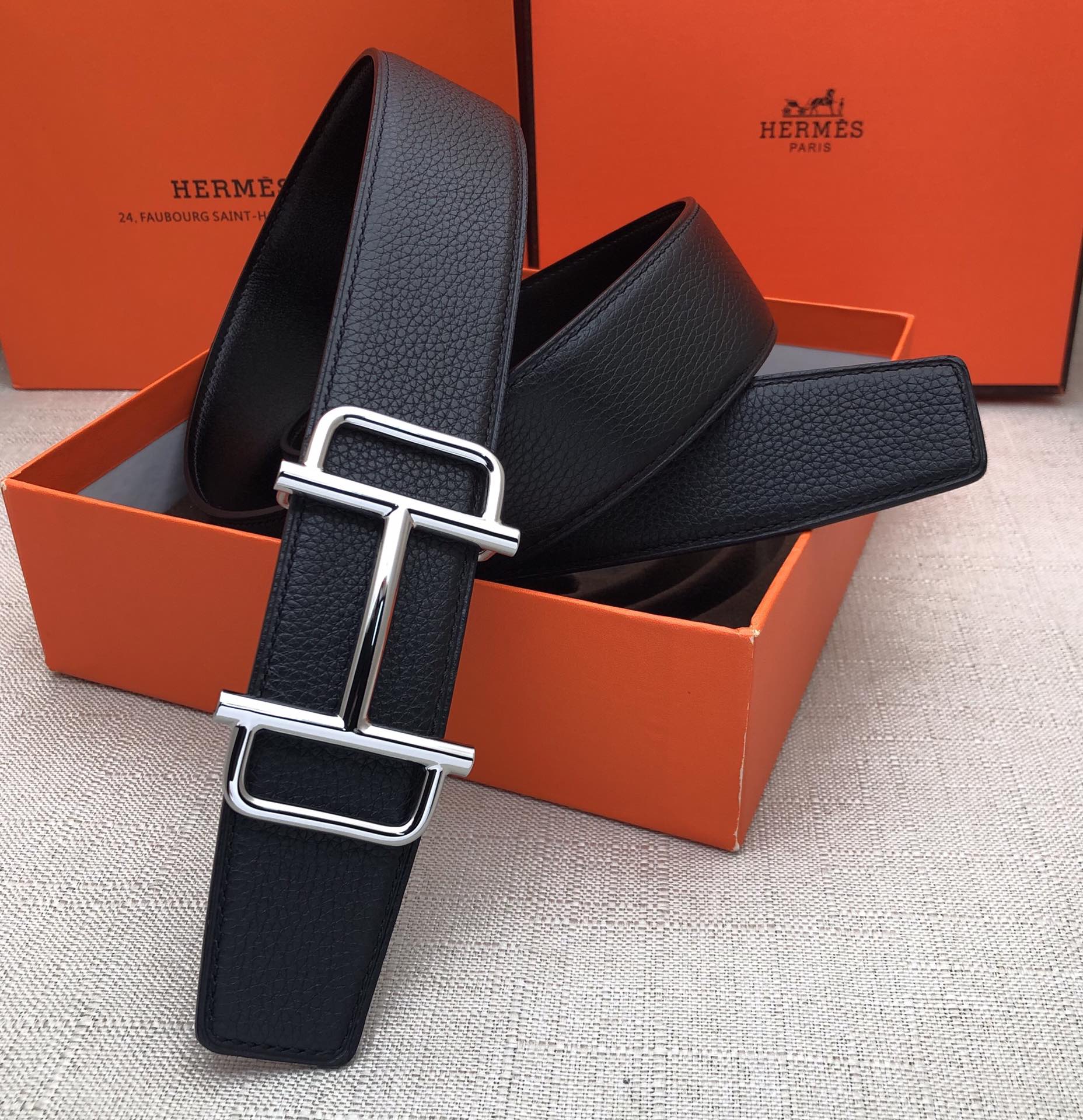 Hermès Basic Belt Top Grain Leather Black 38mm-s-m