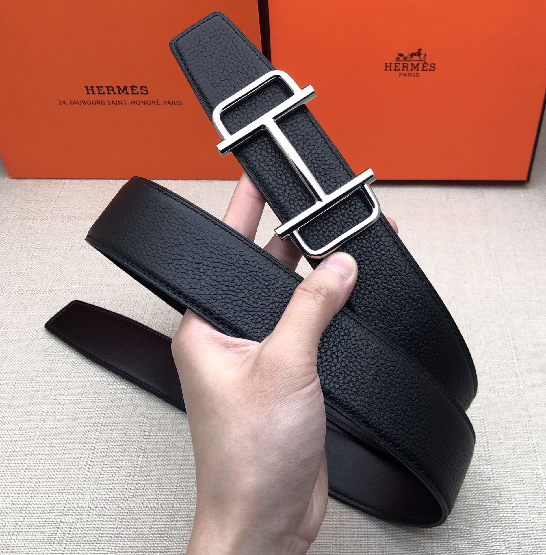Hermès Basic Belt Top Grain Leather Black 38mm-s-m