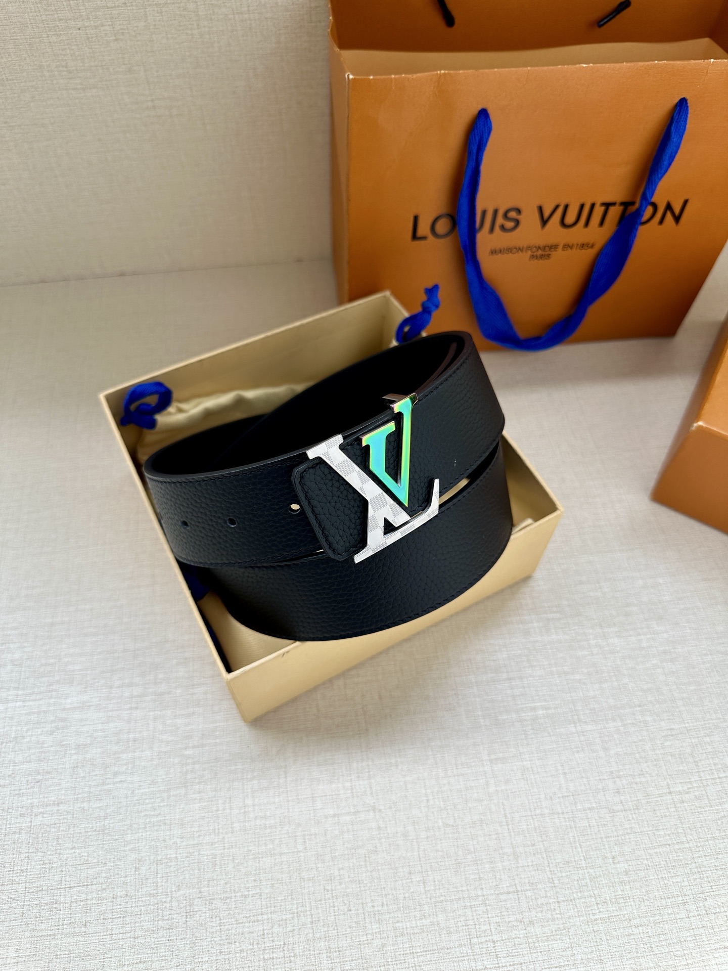 Louis Vuitton Leather Belt Cow Leather Gold L