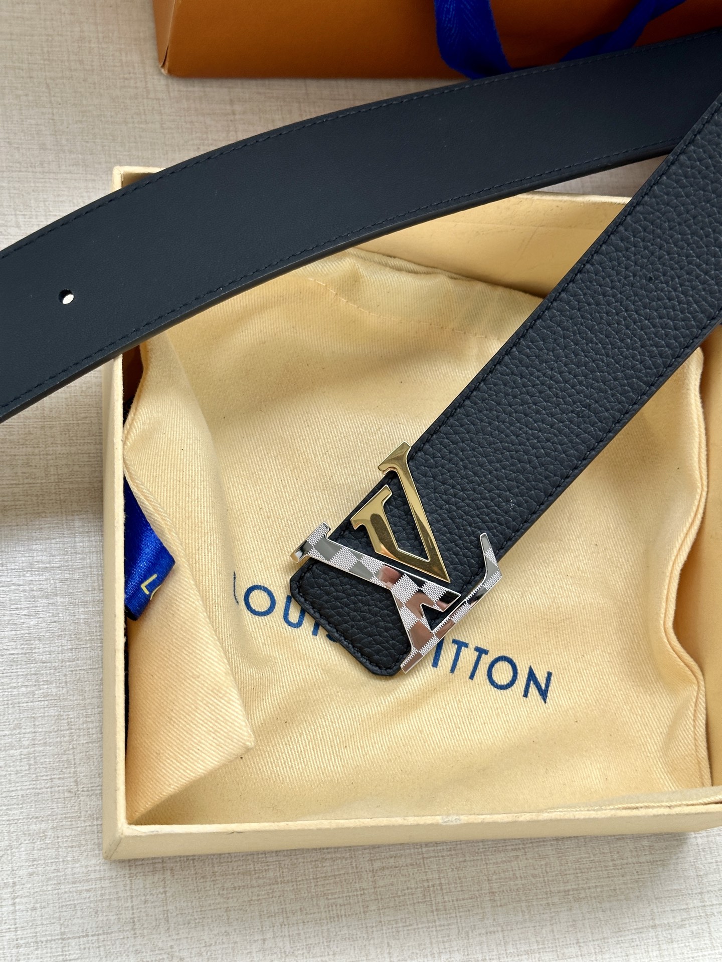 Louis Vuitton Leather Belt Cow Leather Gold L