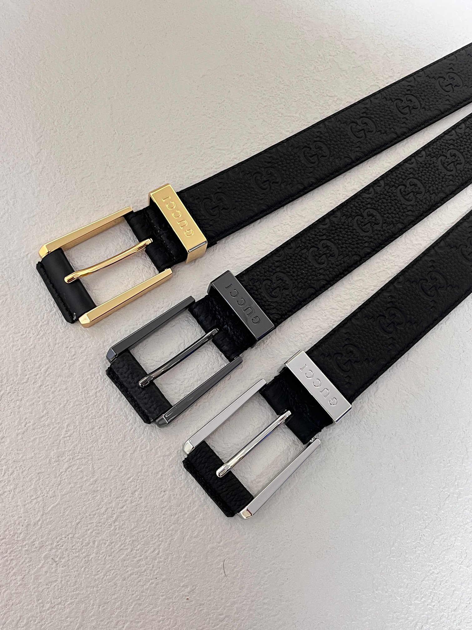 Gucci Pin Buckle Belt Cow Leather Black Wide Width