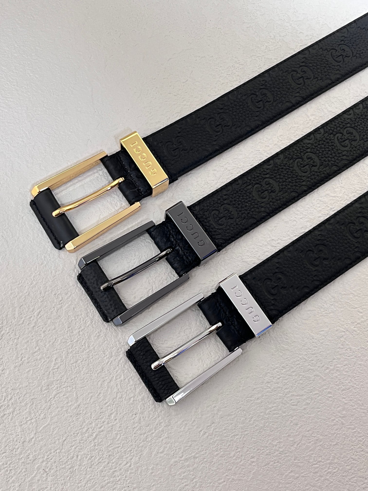Gucci Pin Buckle Belt Cow Leather Black Wide Width