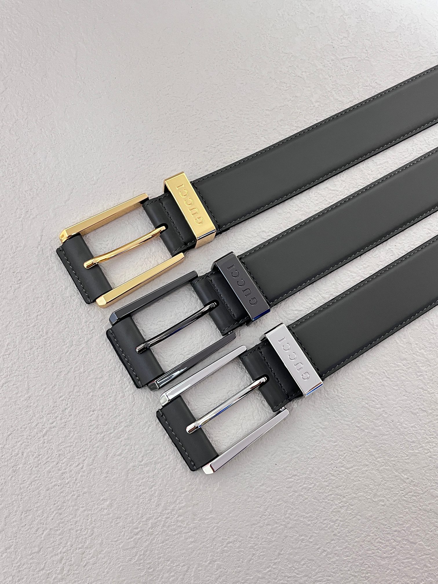 Gucci Pin Buckle Belt Cow Leather Black Wide Width