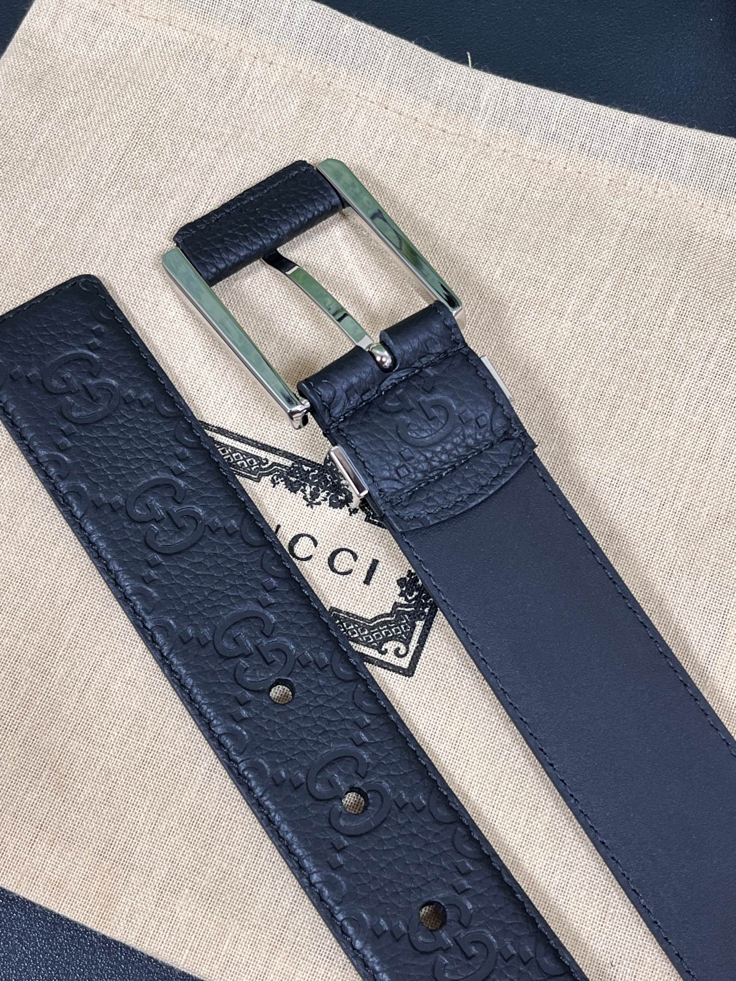 Gucci Pin Buckle Belt Cow Leather Wide Width