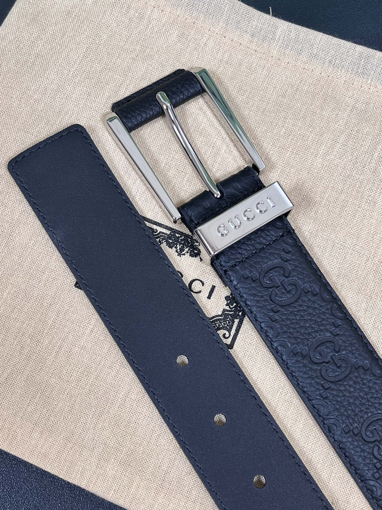 Gucci Pin Buckle Belt Cow Leather Wide Width