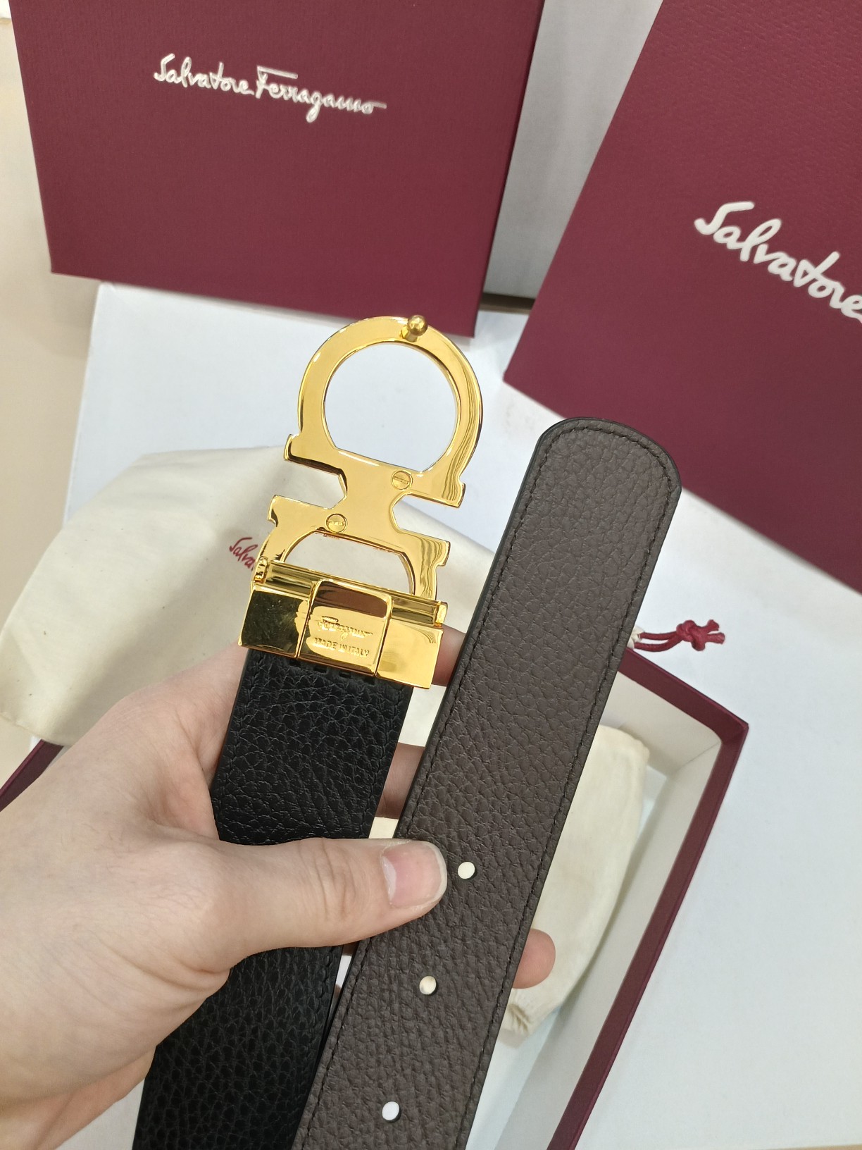 Salvatore Ferragamo Leather Belt Top Grain Leather M