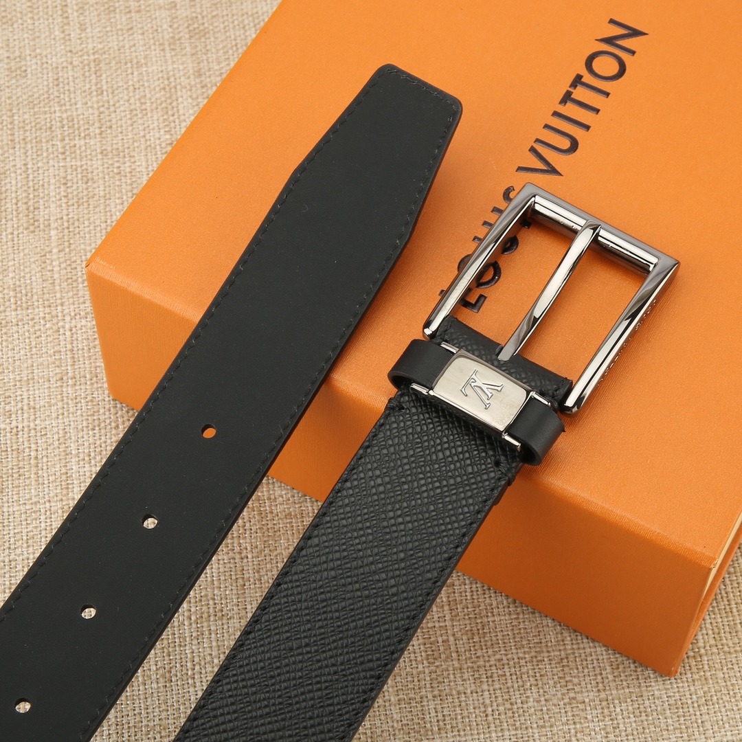 Louis Vuitton Leather Belt Cow Leather Black L