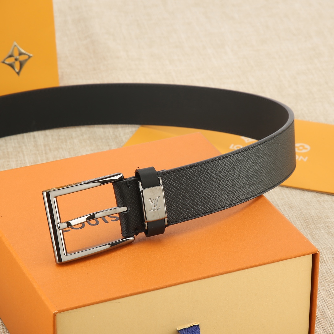 Louis Vuitton Leather Belt Cow Leather Black L