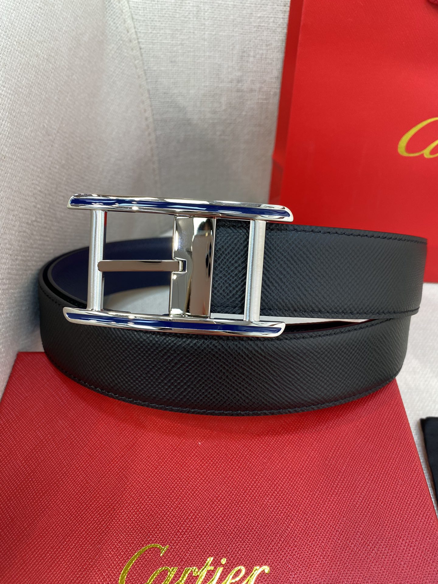 Cartier Leather Belt Cow Leather Black Adjustable