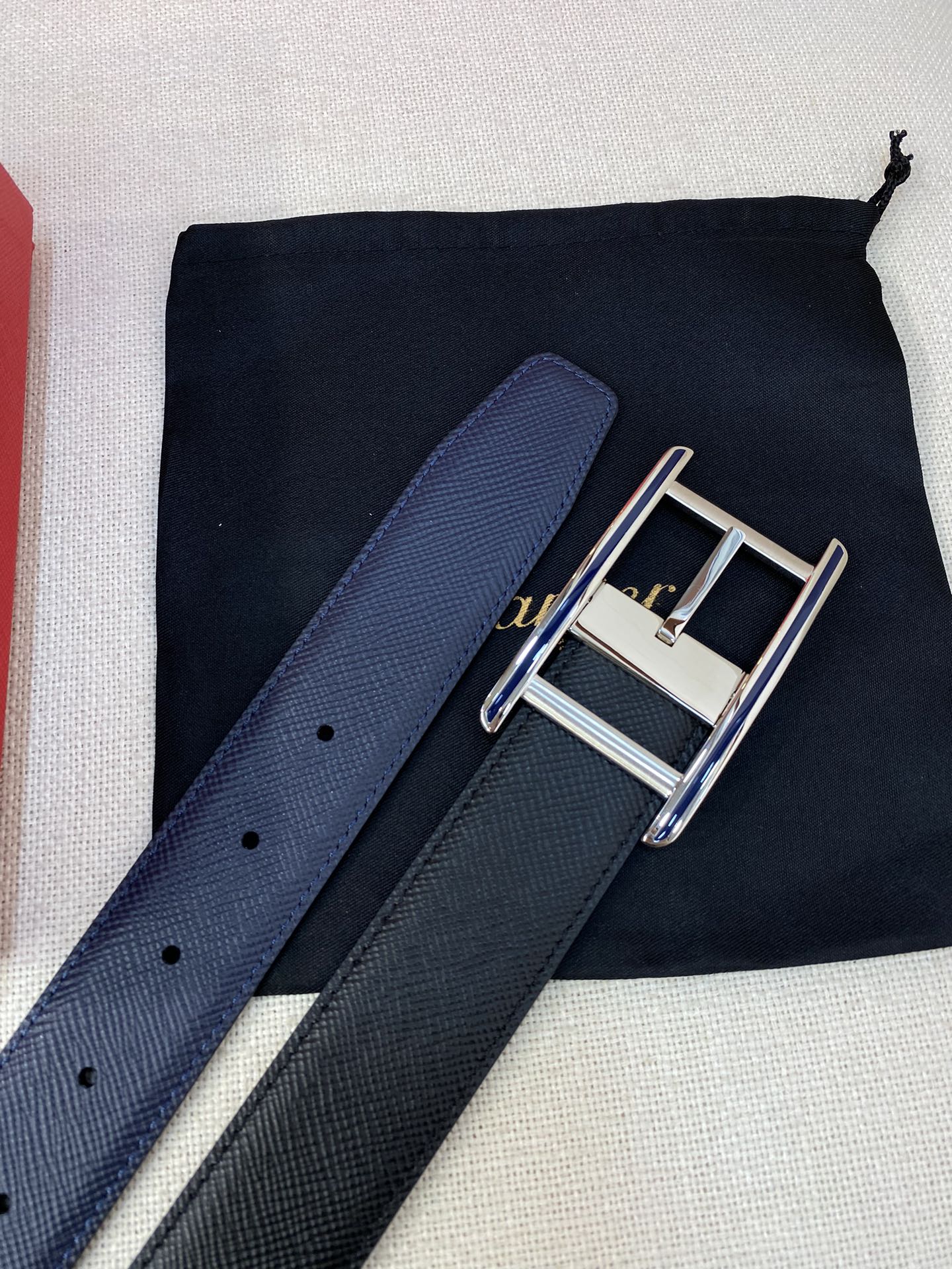 Cartier Leather Belt Cow Leather Black Adjustable