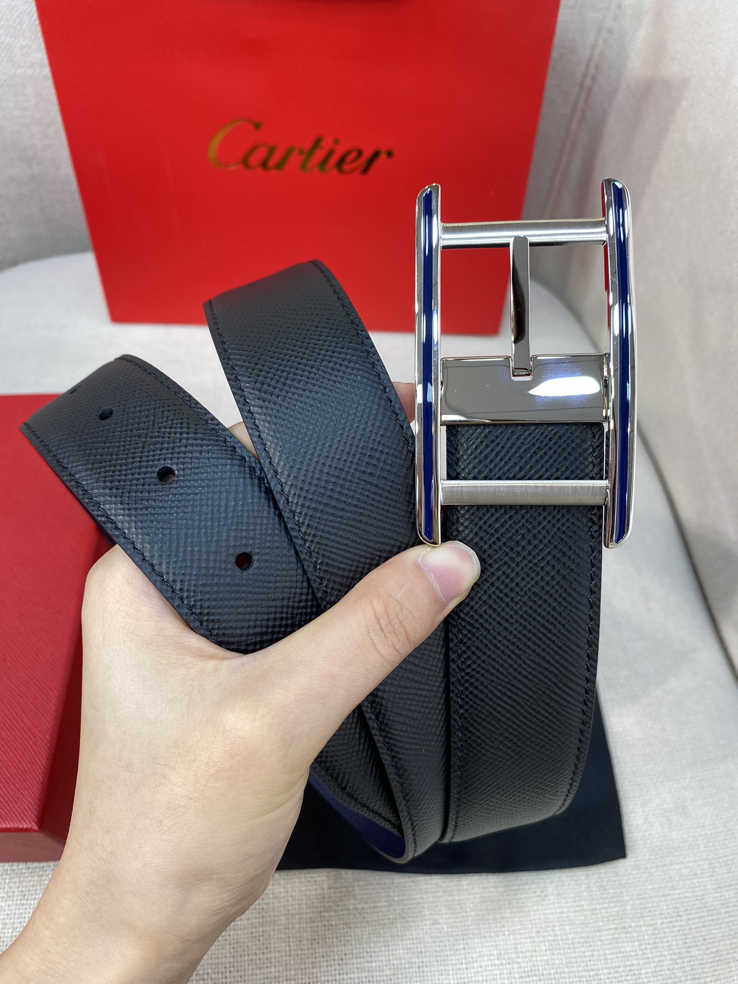 Cartier Leather Belt Cow Leather Black Adjustable