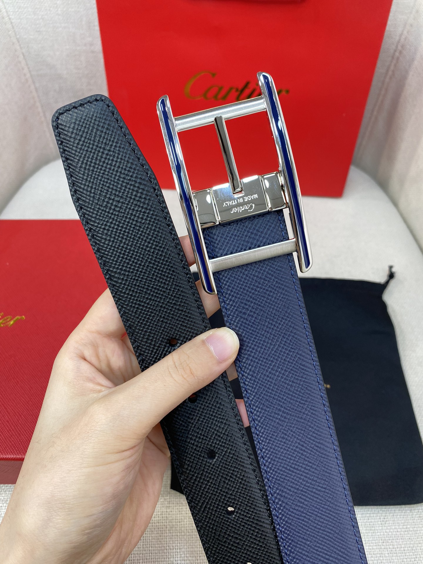 Cartier Leather Belt Cow Leather Black Adjustable