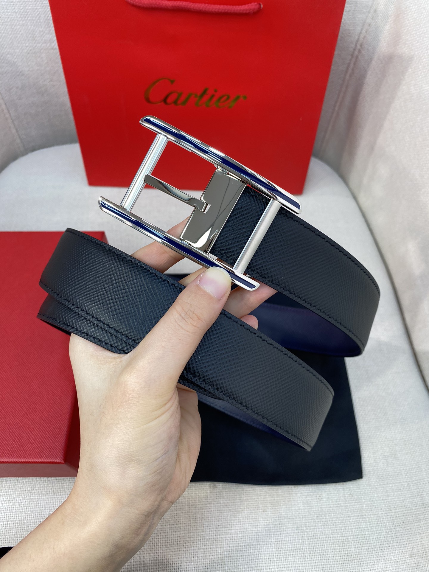 Cartier Leather Belt Cow Leather Black Adjustable