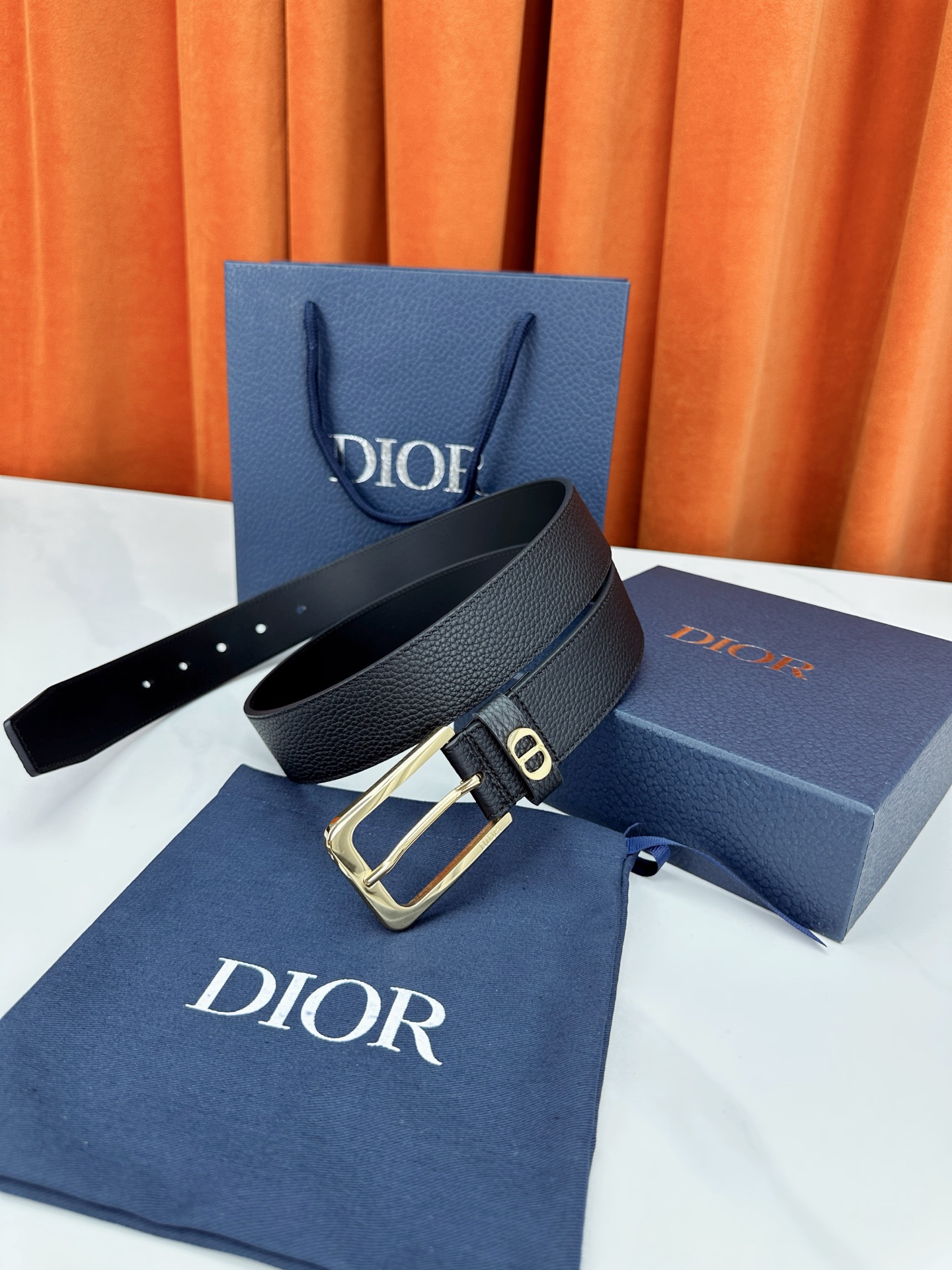Dior Pin Buckle Belt Cow Leather Black M