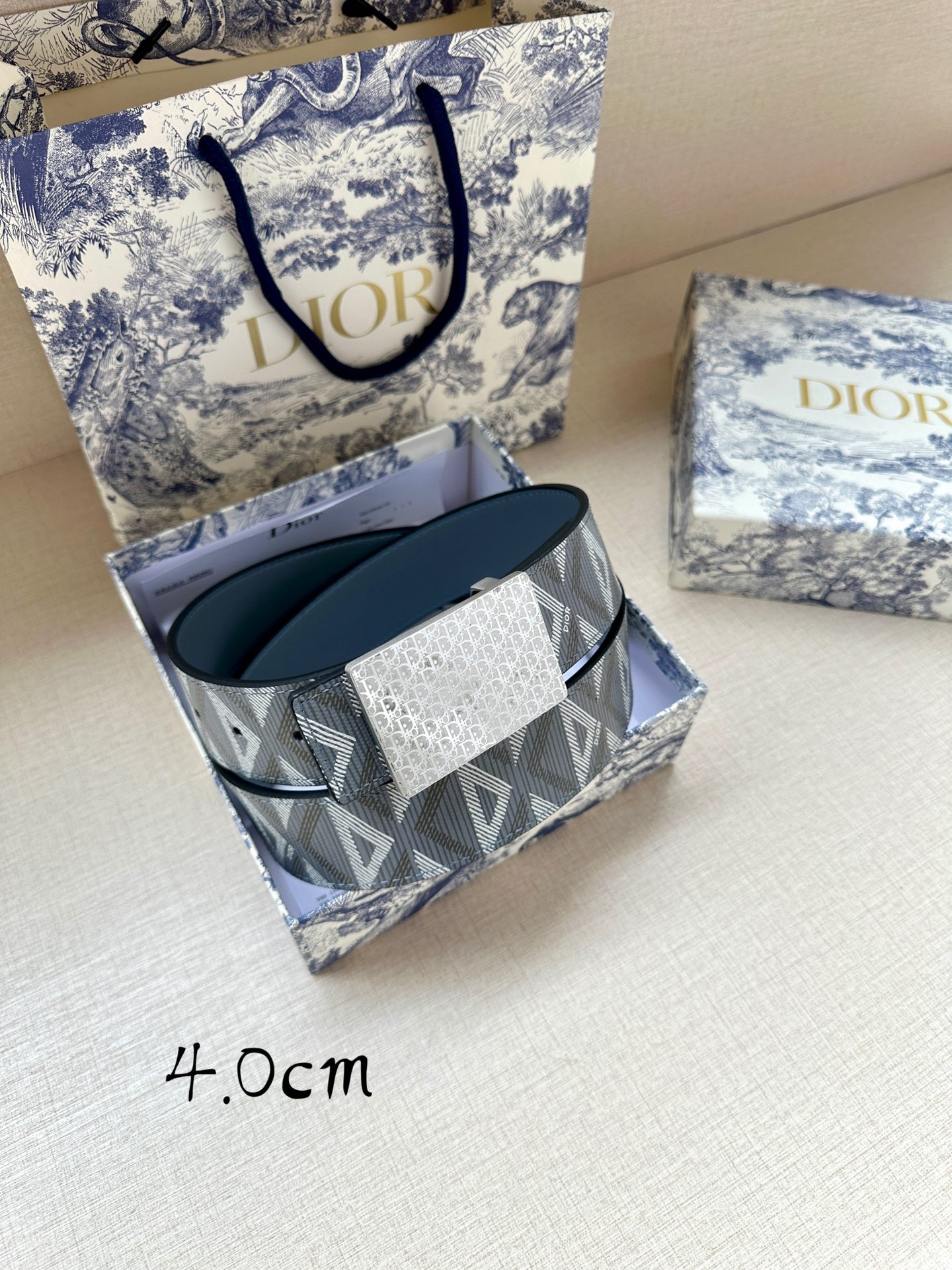 Dior Basic Belt Cow Leather Gray Adjustable M