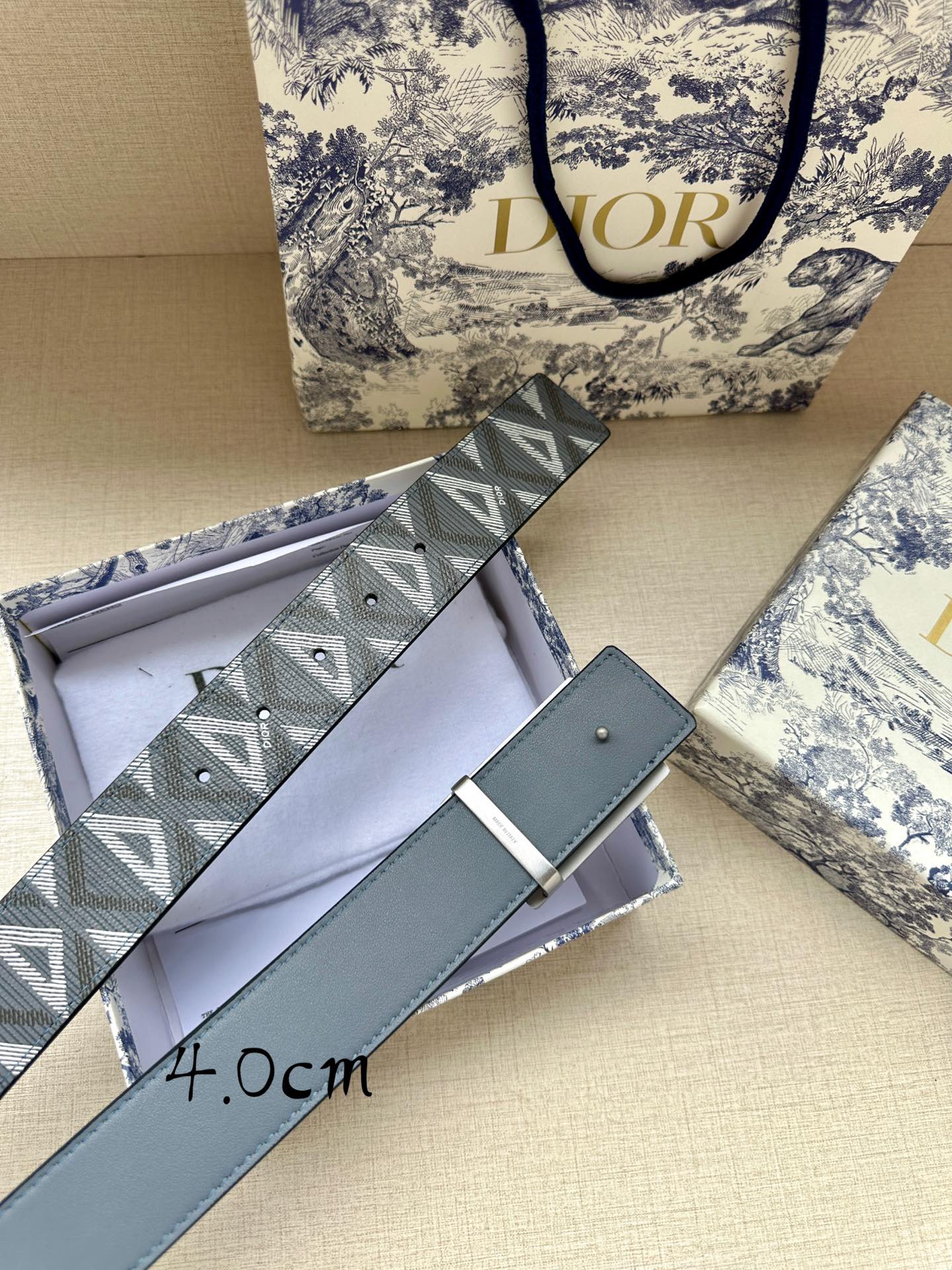 Dior Basic Belt Cow Leather Gray Adjustable M