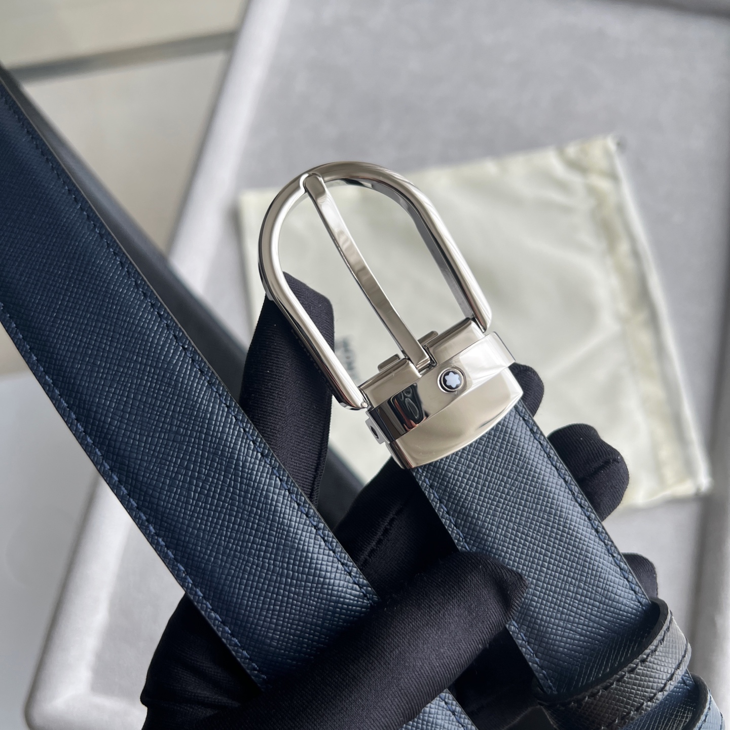 Montblanc Leather Belt Cow Leather Black Adjustable M