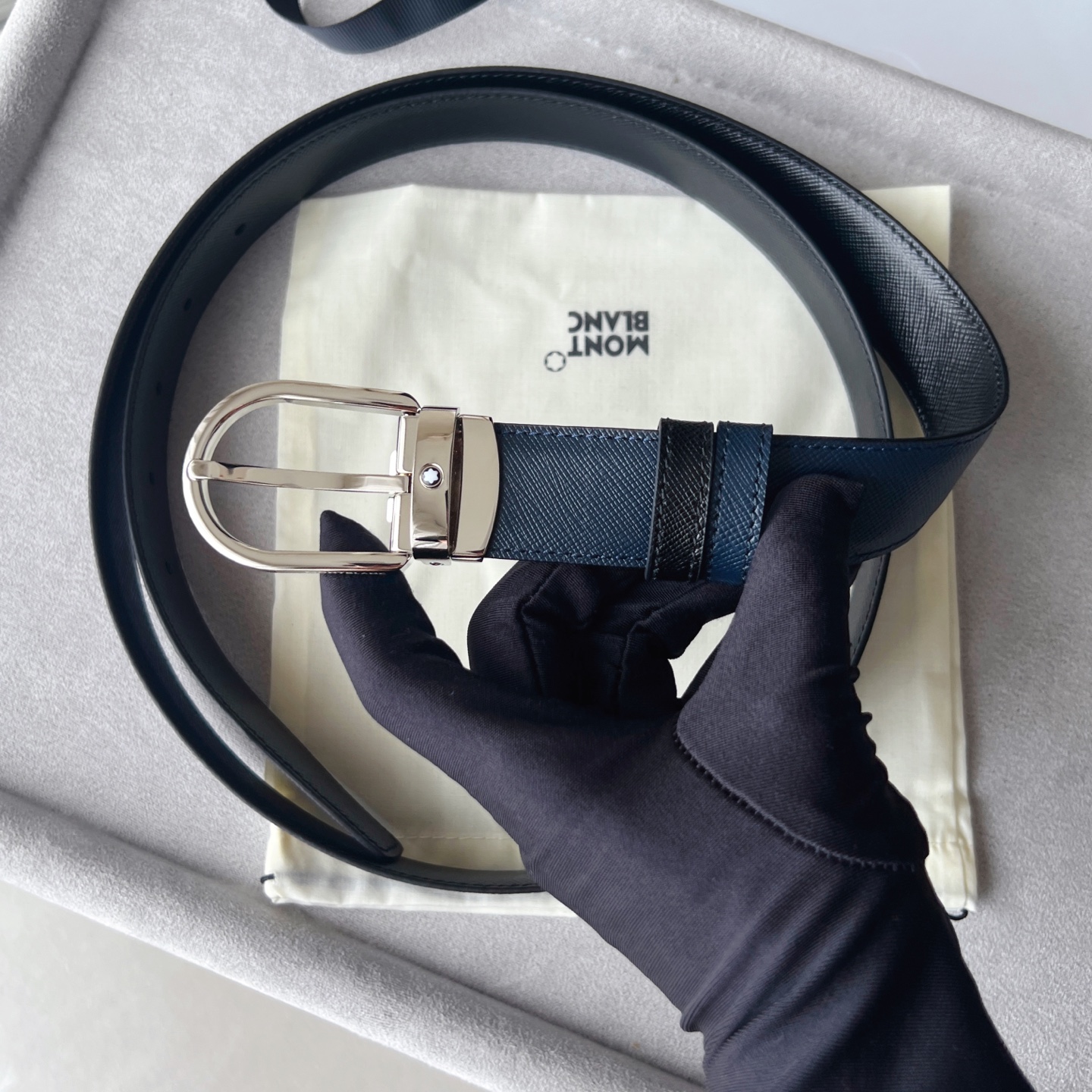 Montblanc Leather Belt Cow Leather Black Adjustable M