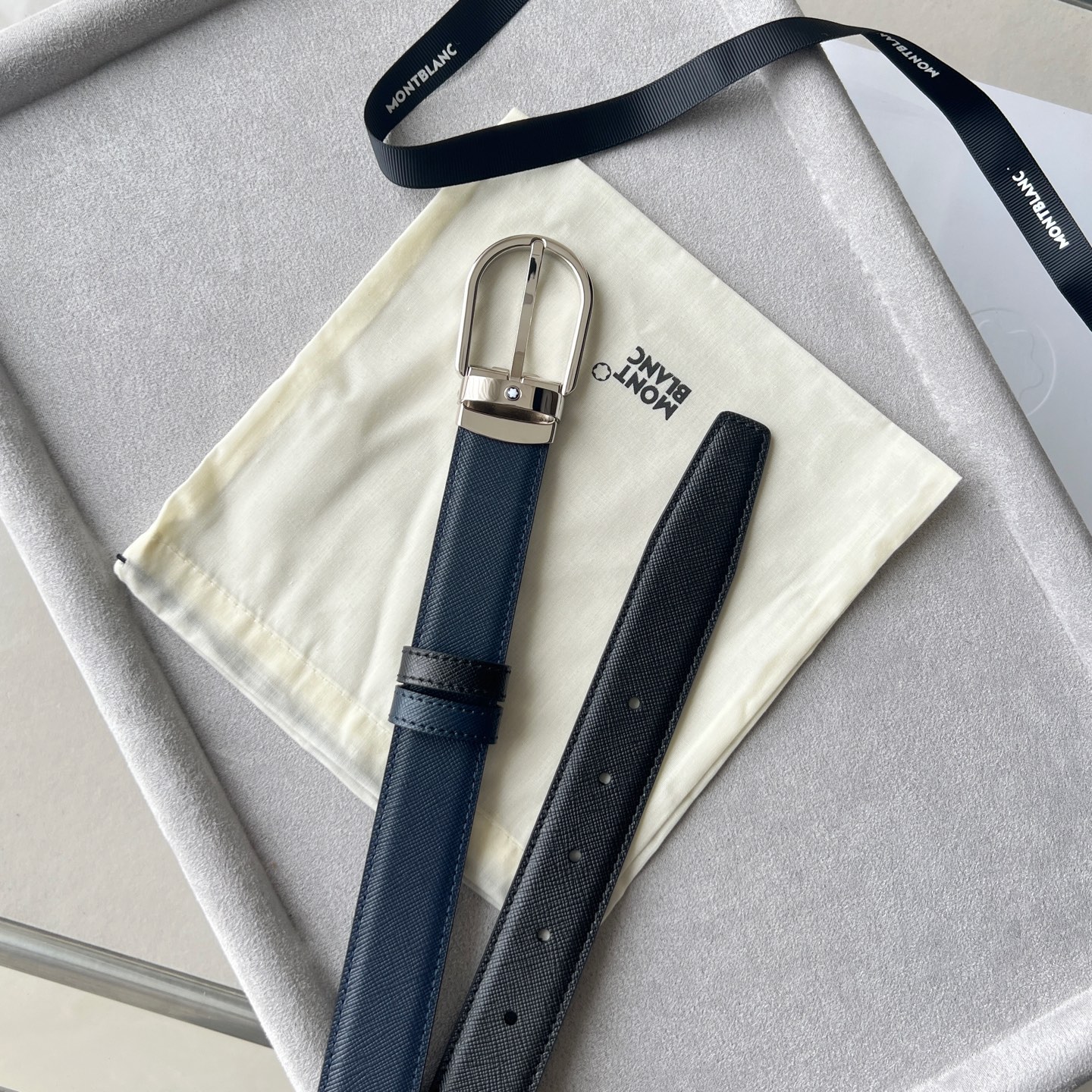 Montblanc Leather Belt Cow Leather Black Adjustable M