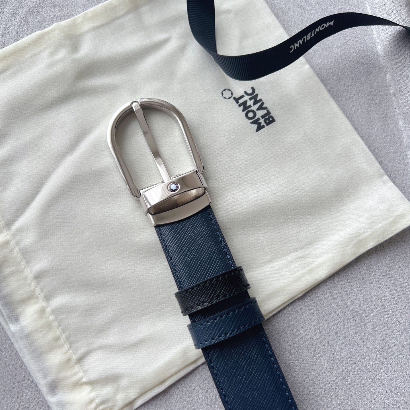 Montblanc Leather Belt Cow Leather Black Adjustable M