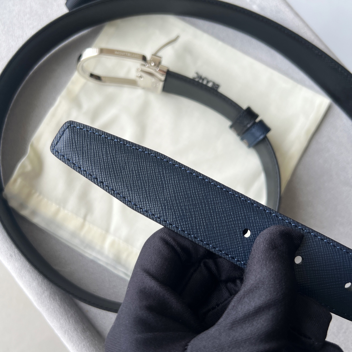 Montblanc Leather Belt Cow Leather Black Adjustable M