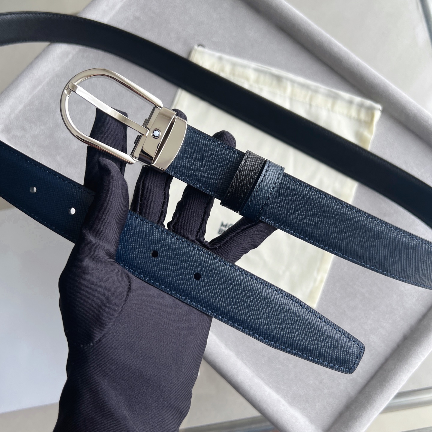 Montblanc Leather Belt Cow Leather Black Adjustable M