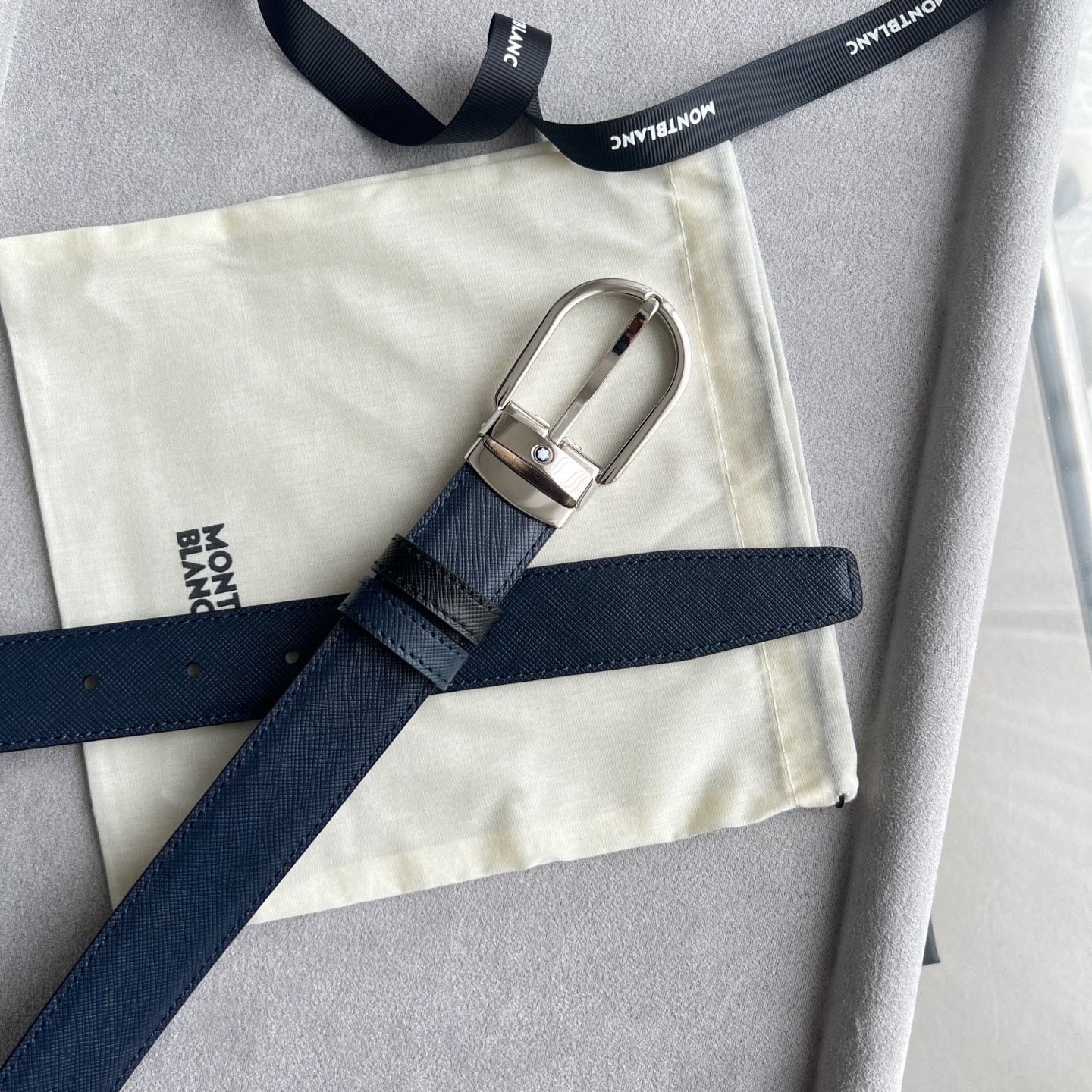 Montblanc Leather Belt Cow Leather Black Adjustable M