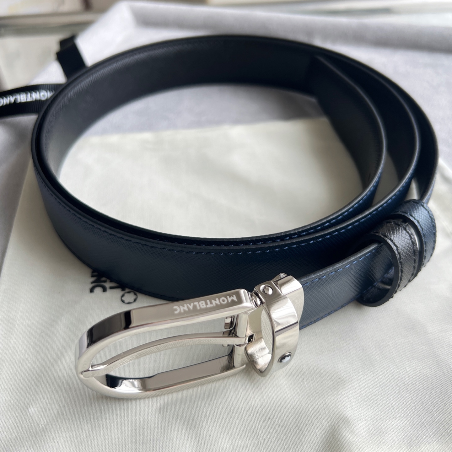 Montblanc Leather Belt Cow Leather Black Adjustable M