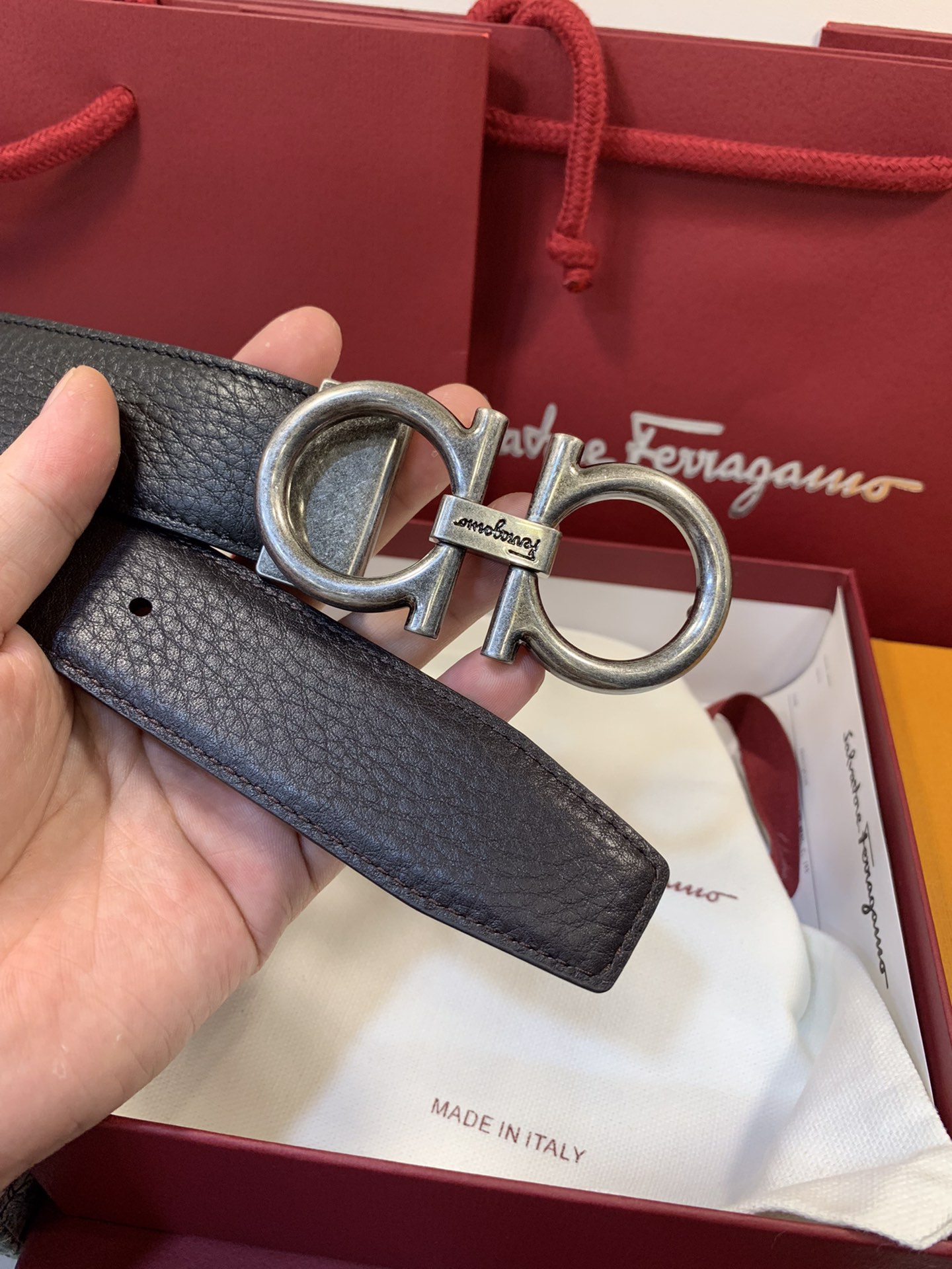 Salvatore Ferragamo Male Leather Belt Top Grain Leather