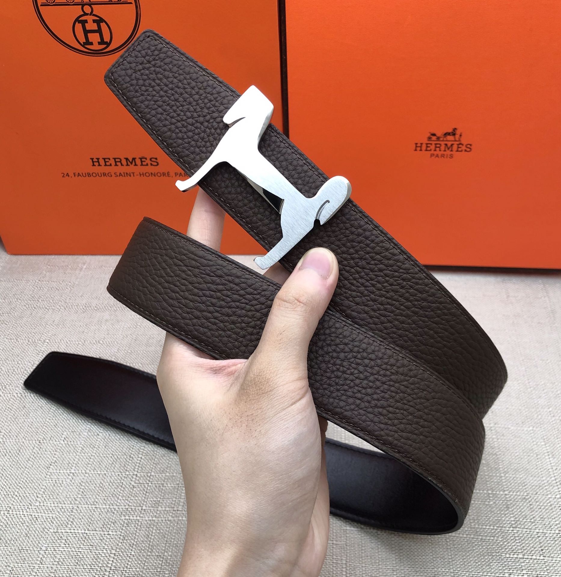 Hermès Basic Belt Top Grain Leather Black 38mm
