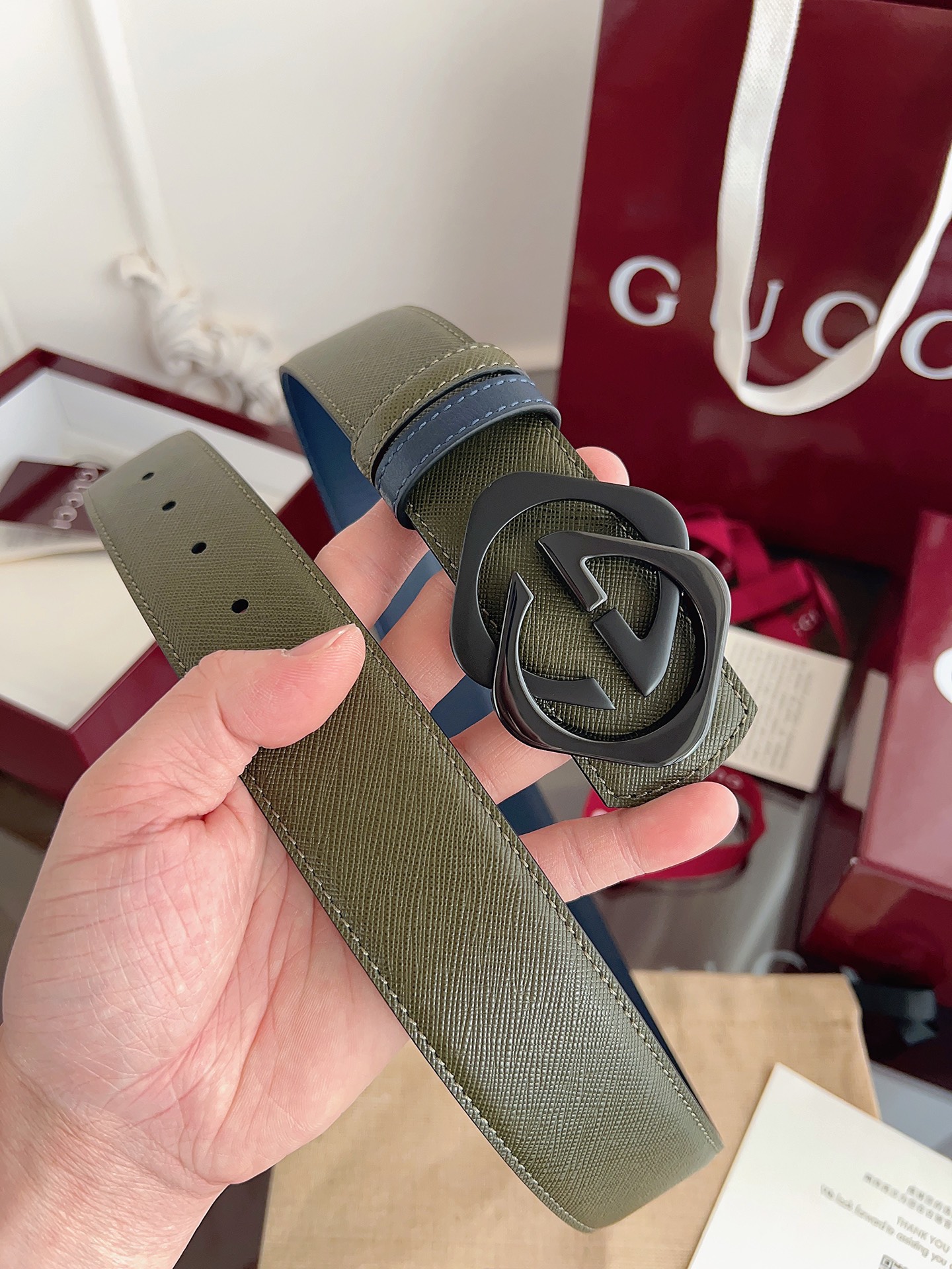 Gucci Male Basic Belt Cow Leather Green M