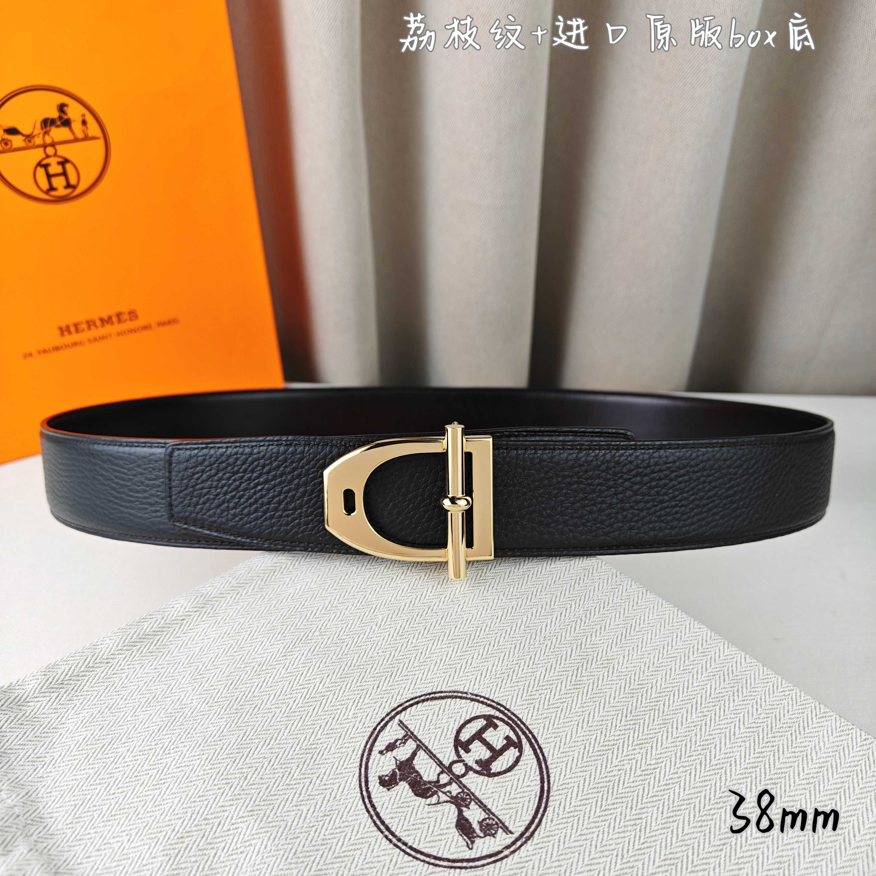 Hermès Basic Belt Top Grain Leather Black 38mm-m
