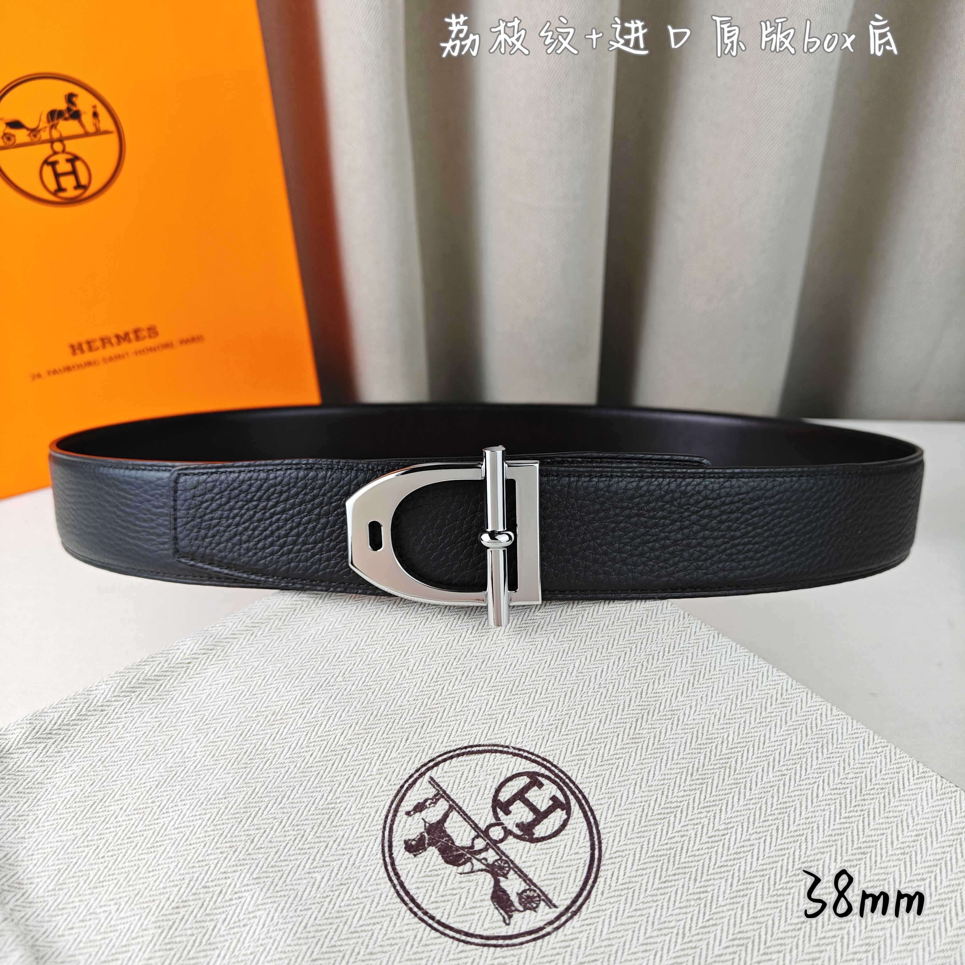 Hermès Basic Belt Top Grain Leather Black 38mm-m
