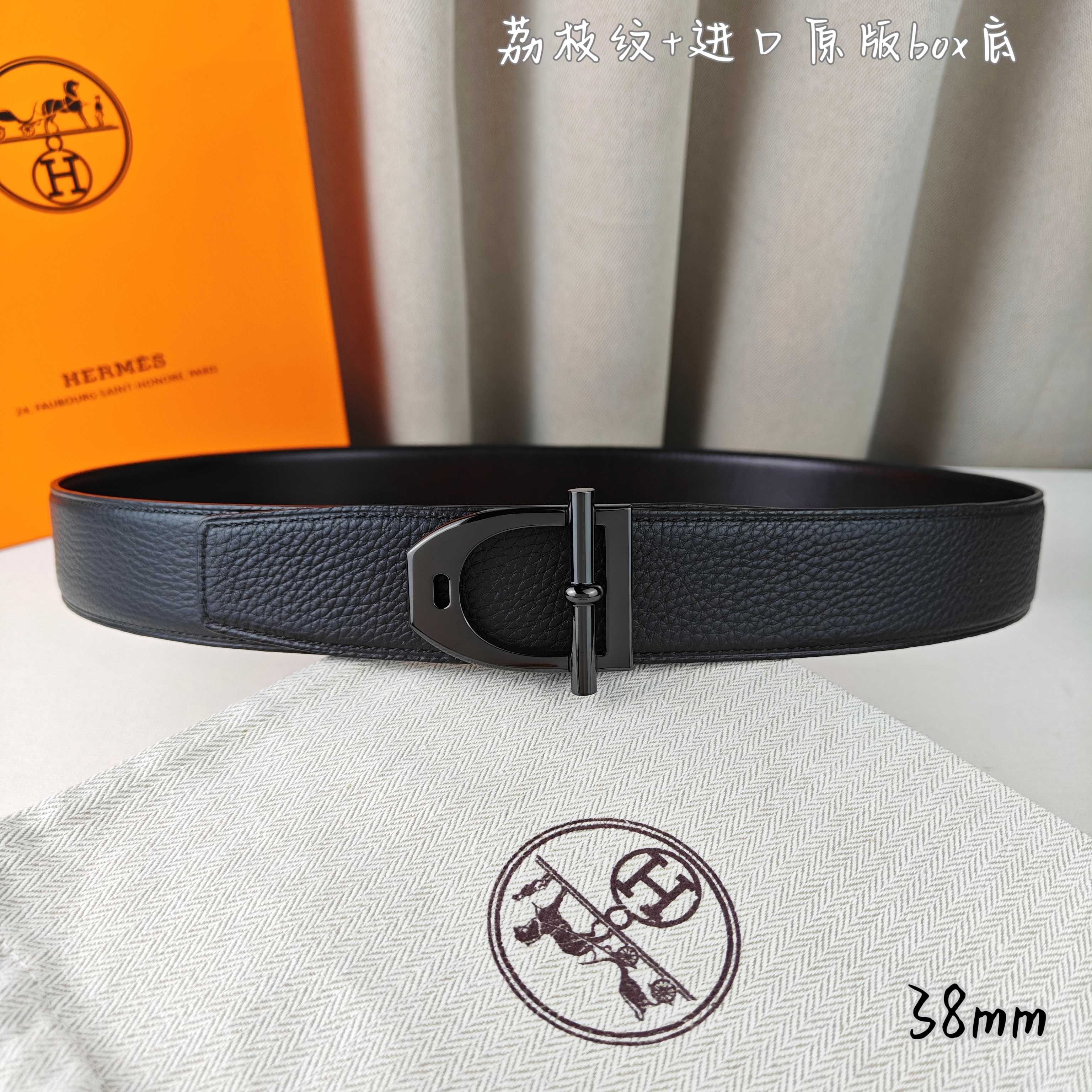Hermès Basic Belt Top Grain Leather Black 38mm-m