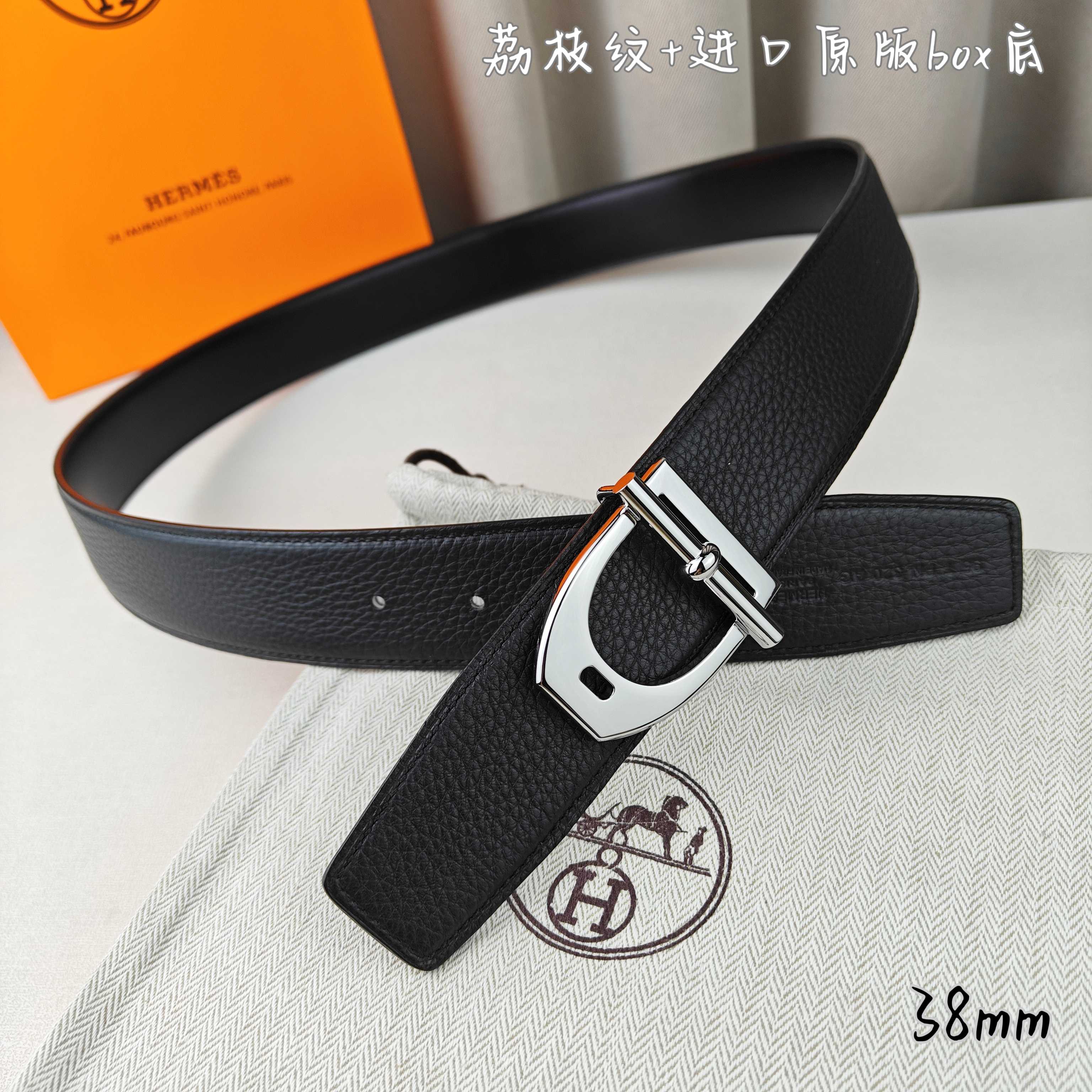 Hermès Basic Belt Top Grain Leather Black 38mm-m